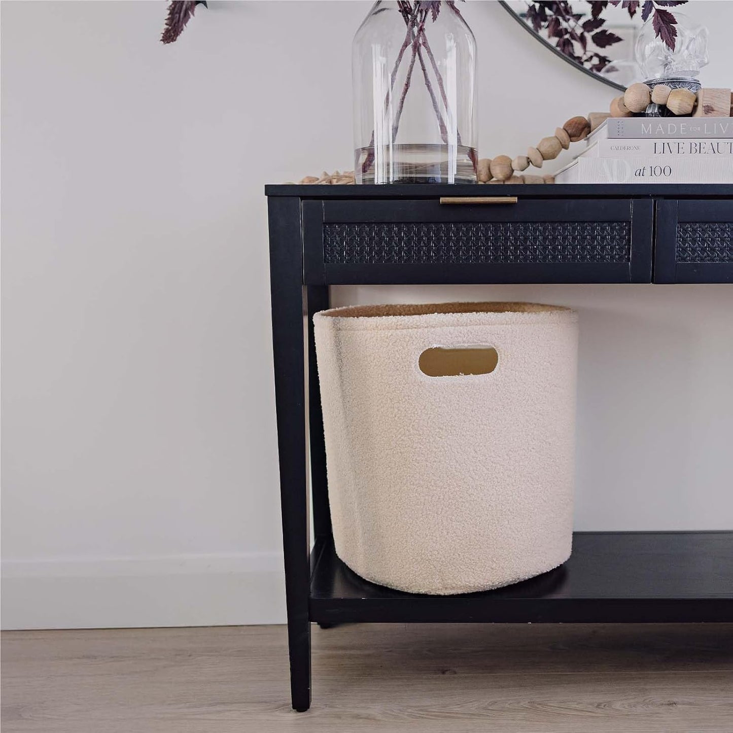 PUTSKA Basket – Round Storage for Clothes – Soft Baby Girl Basket for Nursery, Kids Room, Bedroom, Living Room – Large, Cream