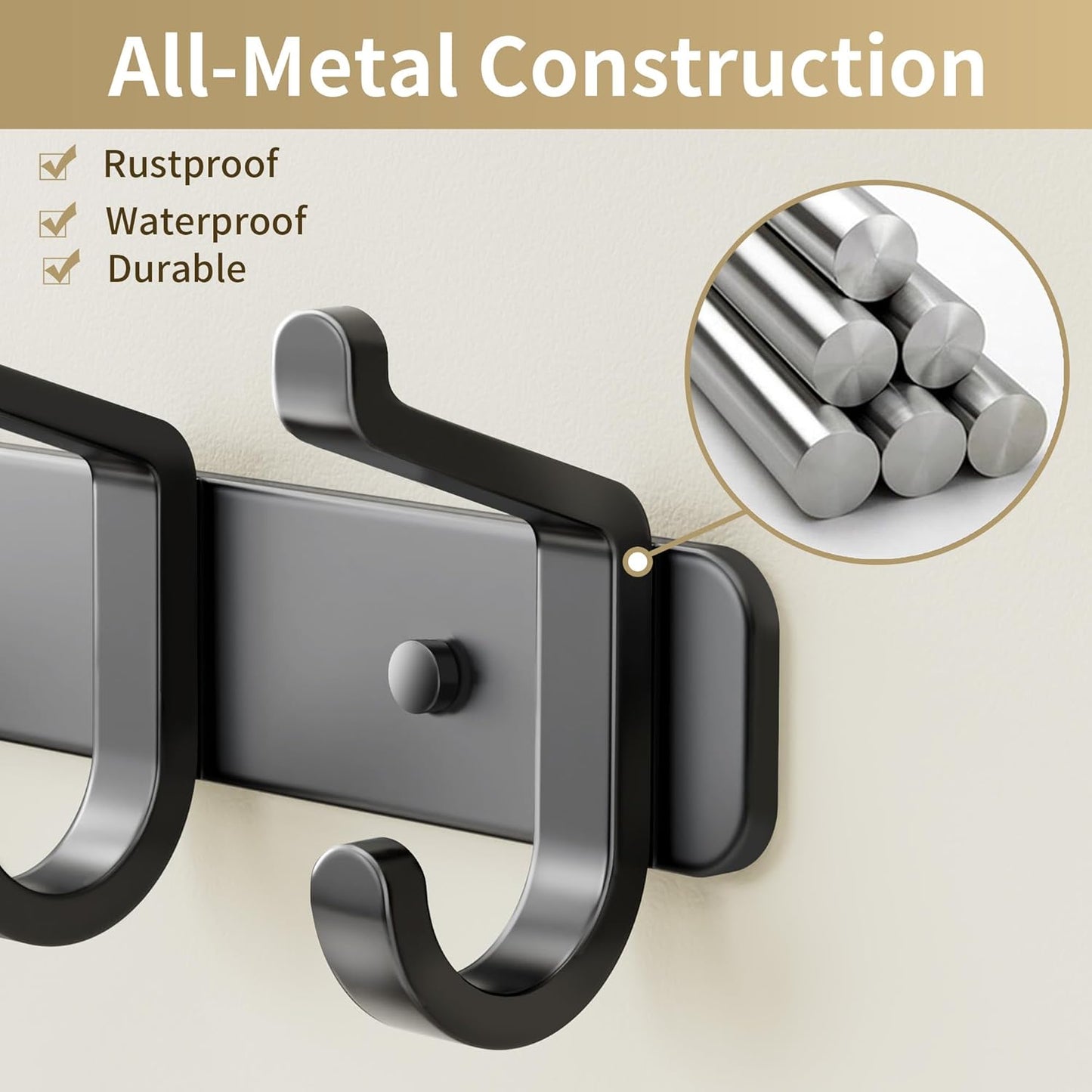 Coat Rack Wall Mounted Heavy-Duty: Metal Coat Hanger 6 Hooks for Hanging Hat, Clothes, Robe, Keys, Backpack, Bathroom Towels, Jacket, Purse - Closet, Door, Entryway, Mudroom (Black, 2 Pack)