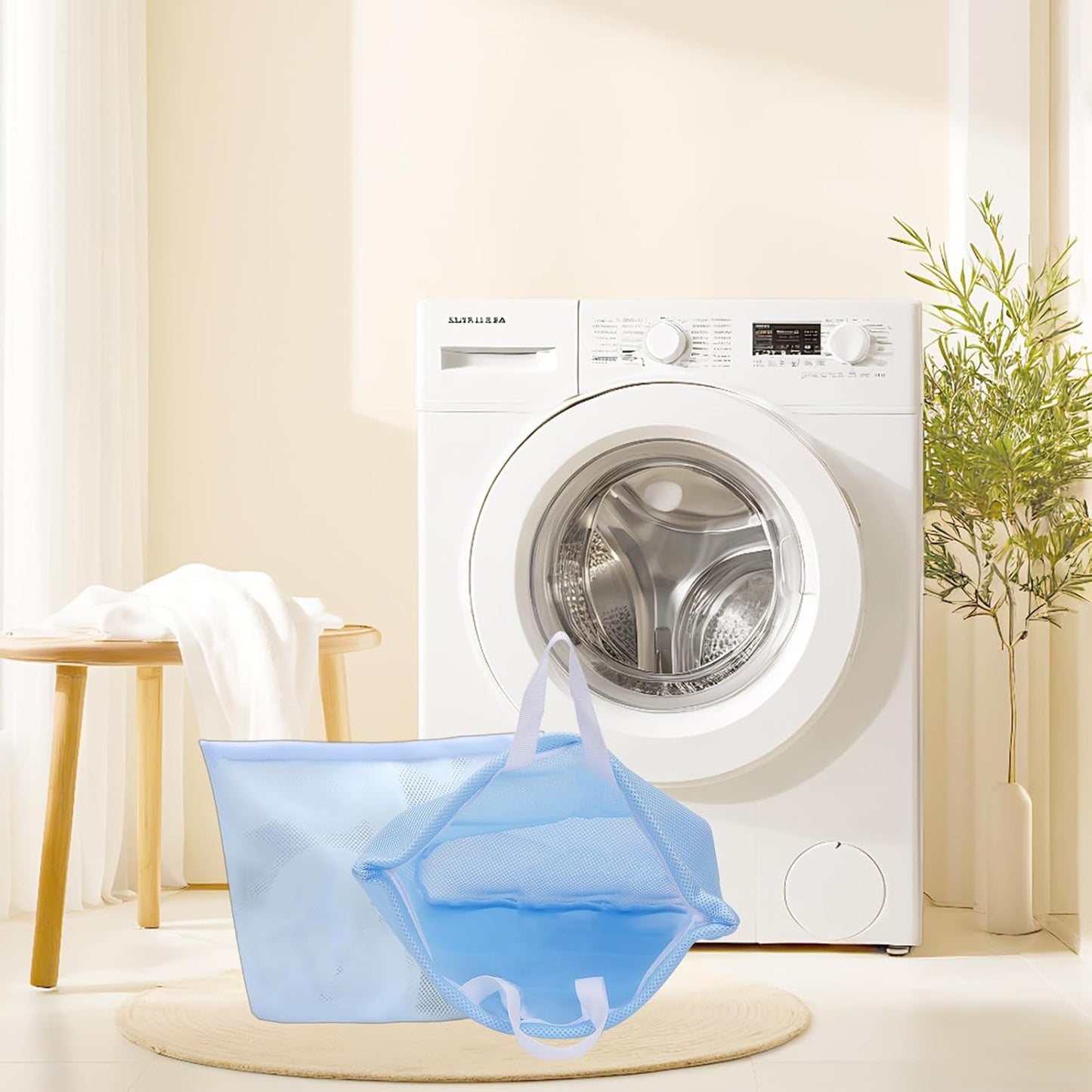 laundry bag with handles mesh laundry bags washing machine laundry totes travel storage and sorting bag for Clothes laundry bag for delicates (Blue)