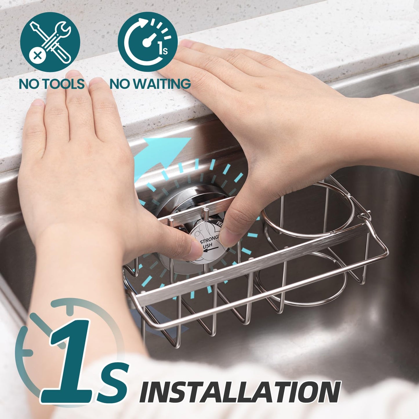 TAILI 4-in-1 Sink Caddy for Kitchen Sink with Strong Suction Cup-Silver