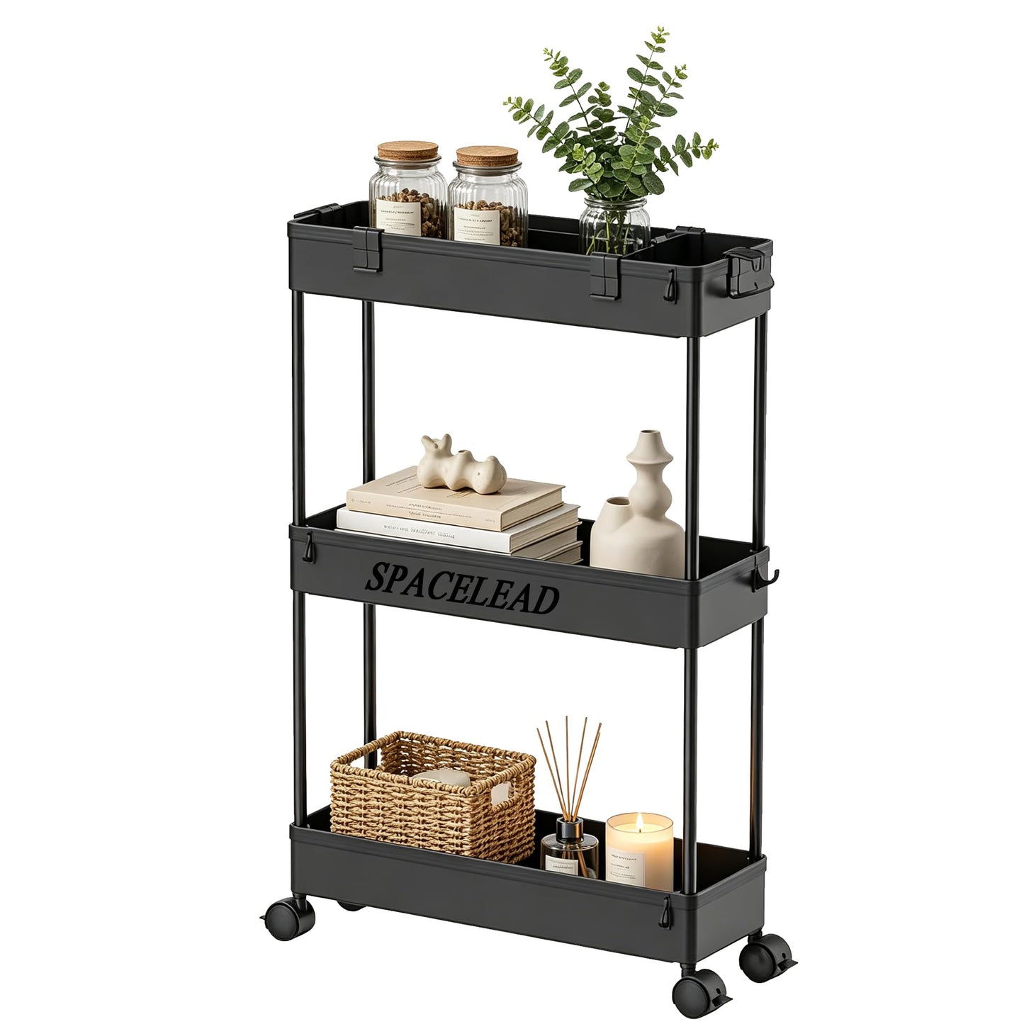 SPACELEAD Slim Storage Cart 3 Tier,Bathroom Organizer Rolling Utility,Mobile Shelving Unit Slide