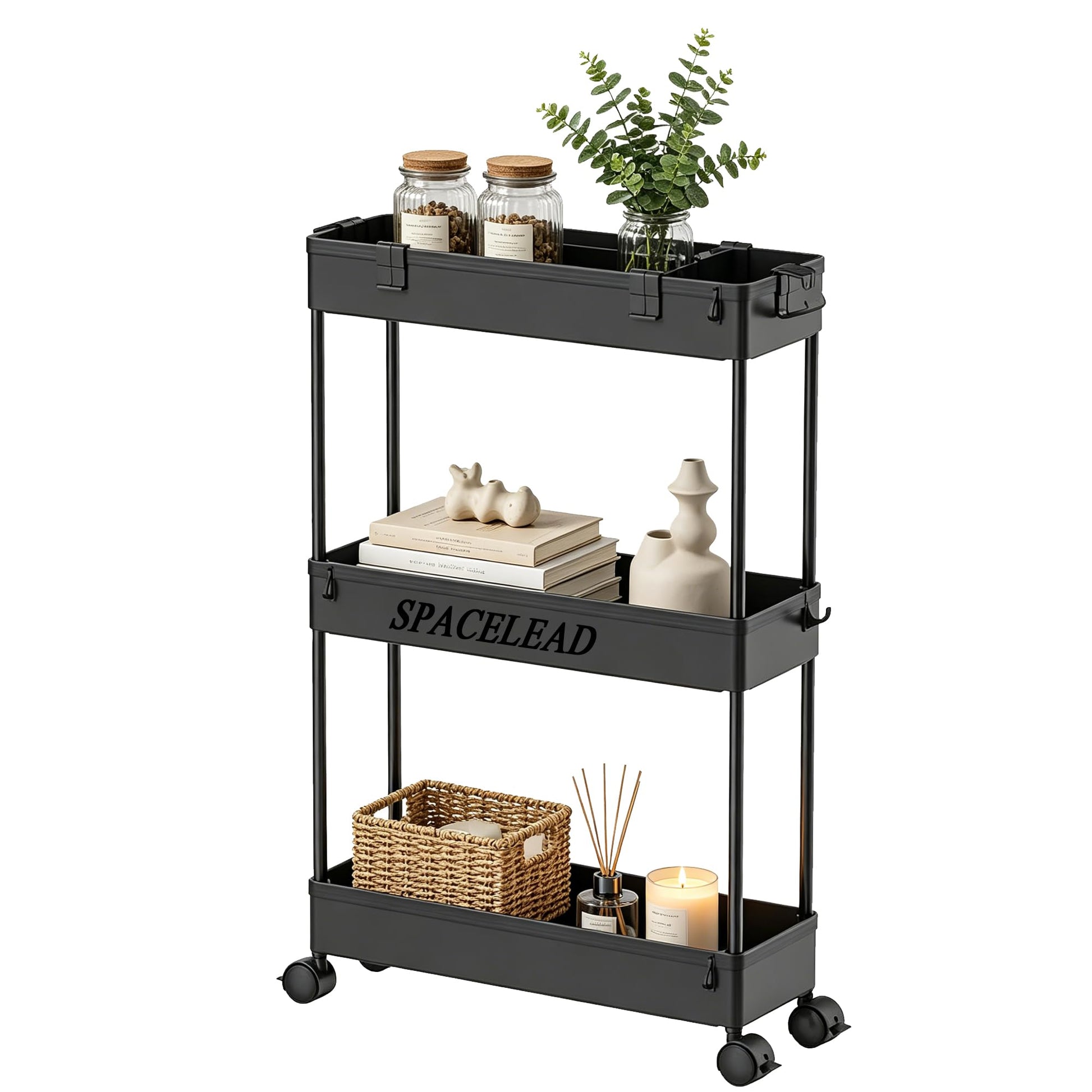 SPACELEAD Slim Storage Cart 3 Tier,Bathroom Organizer Rolling Utility,Mobile Shelving Unit Slide