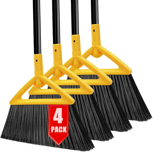Heavy Duty Broom Outdoor and Indoor, 4 Pack Upgraded Commercial Angle Brooms, Perfect Yellow Broom