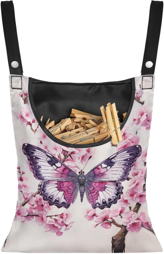 Clothes Pin Hanging Bag, Butterfly Clothes Pins Bag Holder Outdoor 4.Stylish Clothespin Bag with Hanging Rope for Clothes Pin and Clothespin