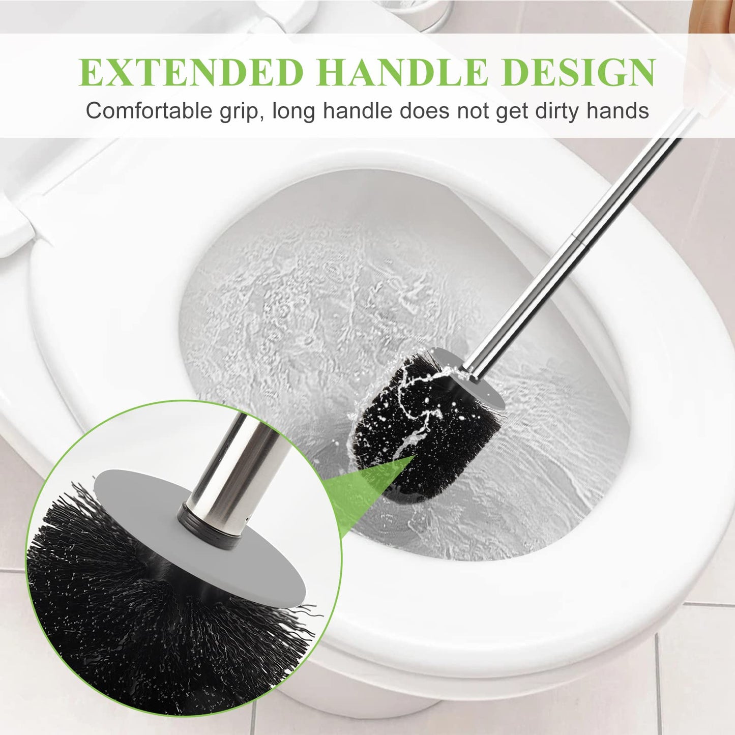 AONEZ Compact Toilet Brush & Holder, Stainless Steel Handle, Space Saving for Storage, Deep