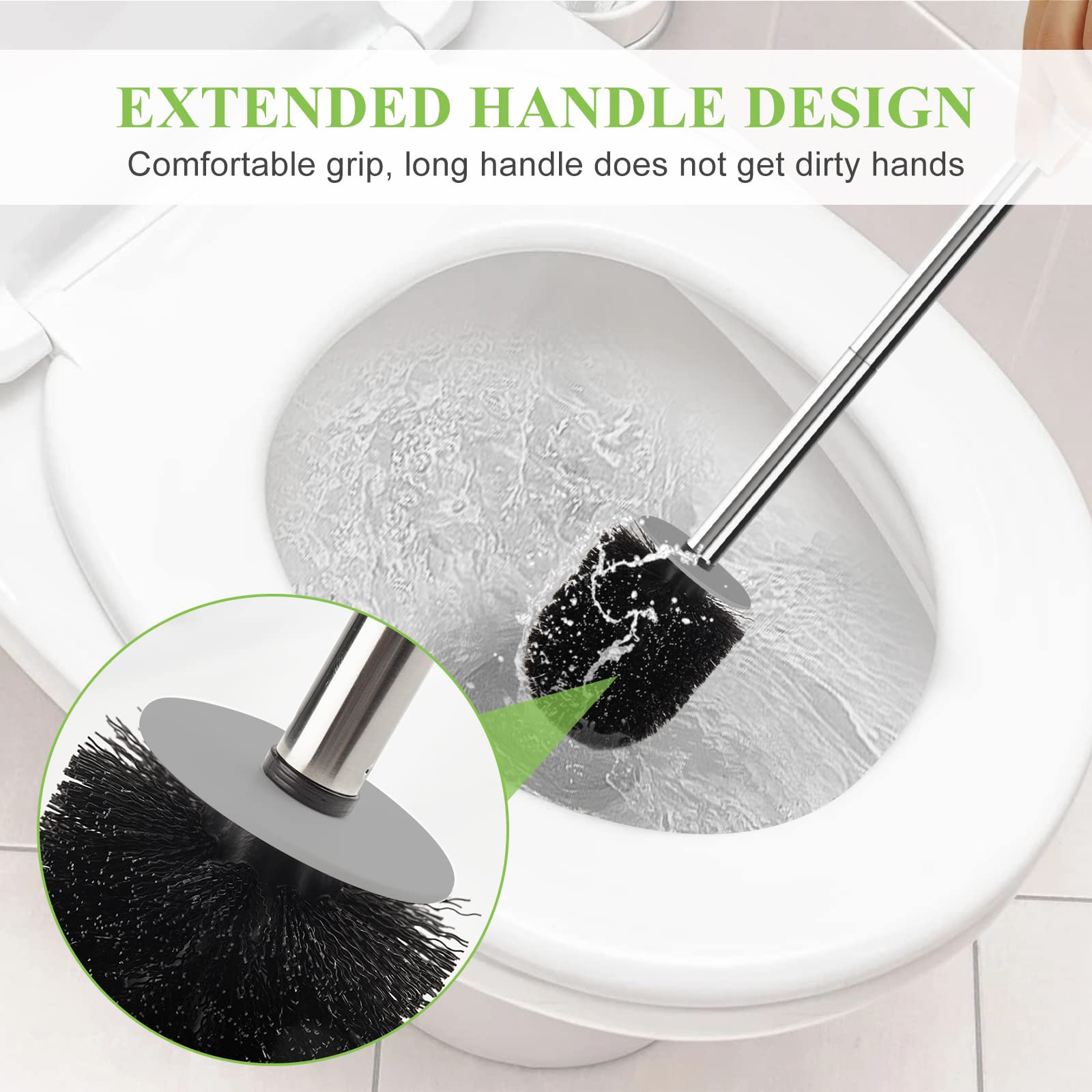 AONEZ Compact Toilet Brush & Holder, Stainless Steel Handle, Space Saving for Storage, Deep