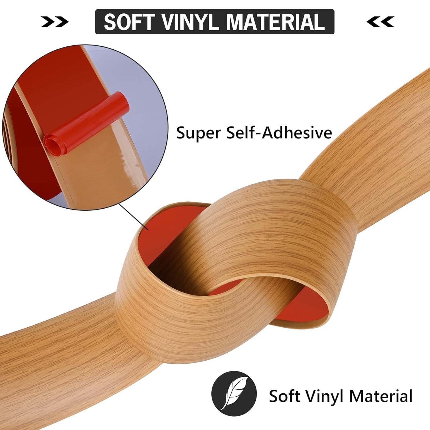 16.4Ft Floor Transition Strip Self Adhesive Vinyl Cover Floor Strip Flat Divider Transition Strip Wood Grain Design for Laminate Floor Gaps and Doorway Transitions (16.4Ft x 2 Inch, Light Brown)