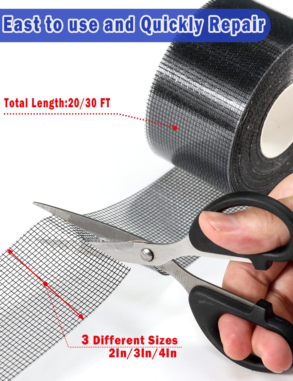 Wohohoho Window Screen Repair Tape, 2 in X 20 FT (240IN) Black Screen Patch Repair Kit, 3-Layer Strong Adhesive Invisible Screen Tape Mesh Repair for Windows, Doors Garage Mosquito Net Magnetic Screen