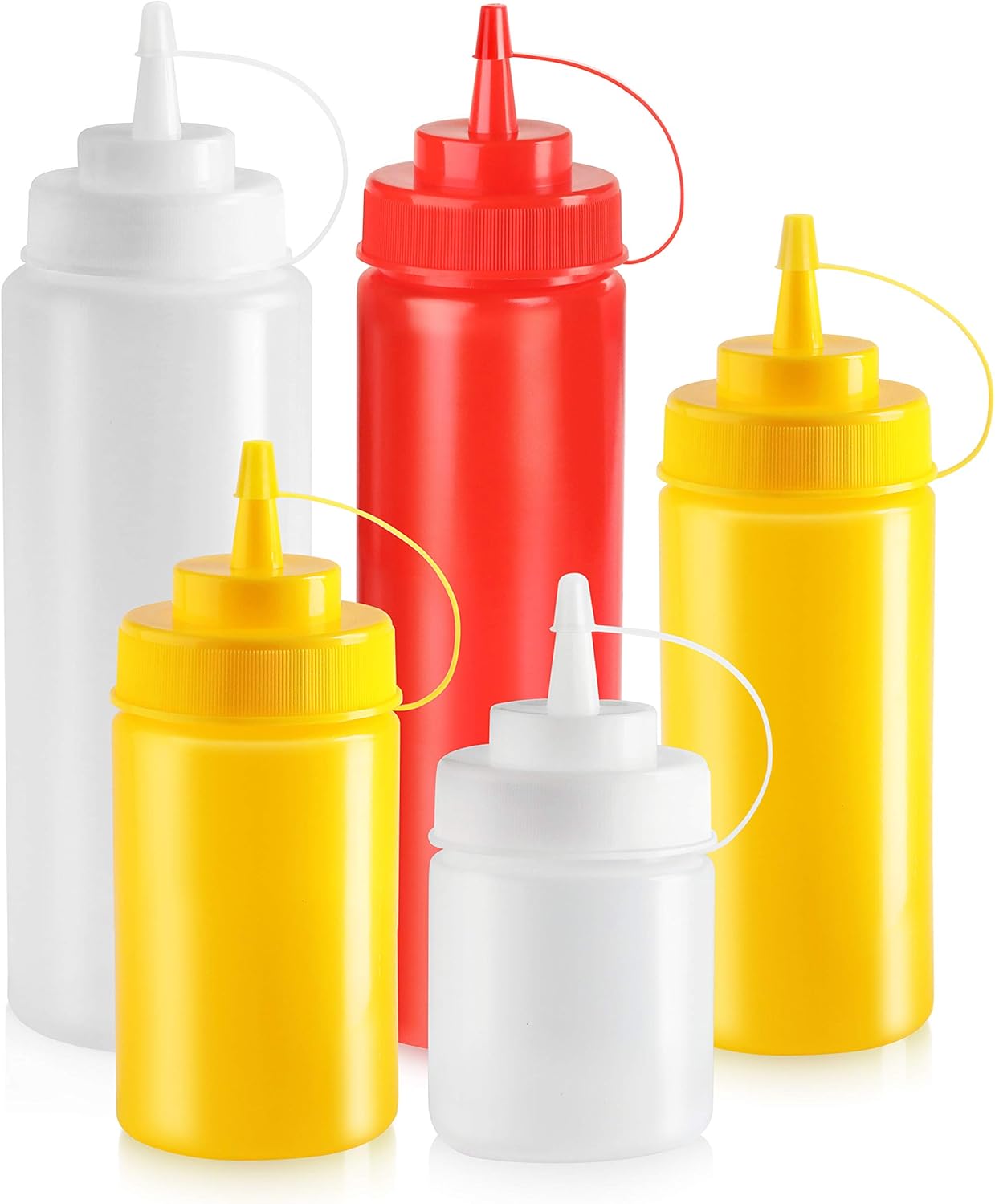 New Star Foodservice 533739 Plastic Squeeze Bottles with caps, Wide Mouth, 32 oz, Yellow, Pack of 6