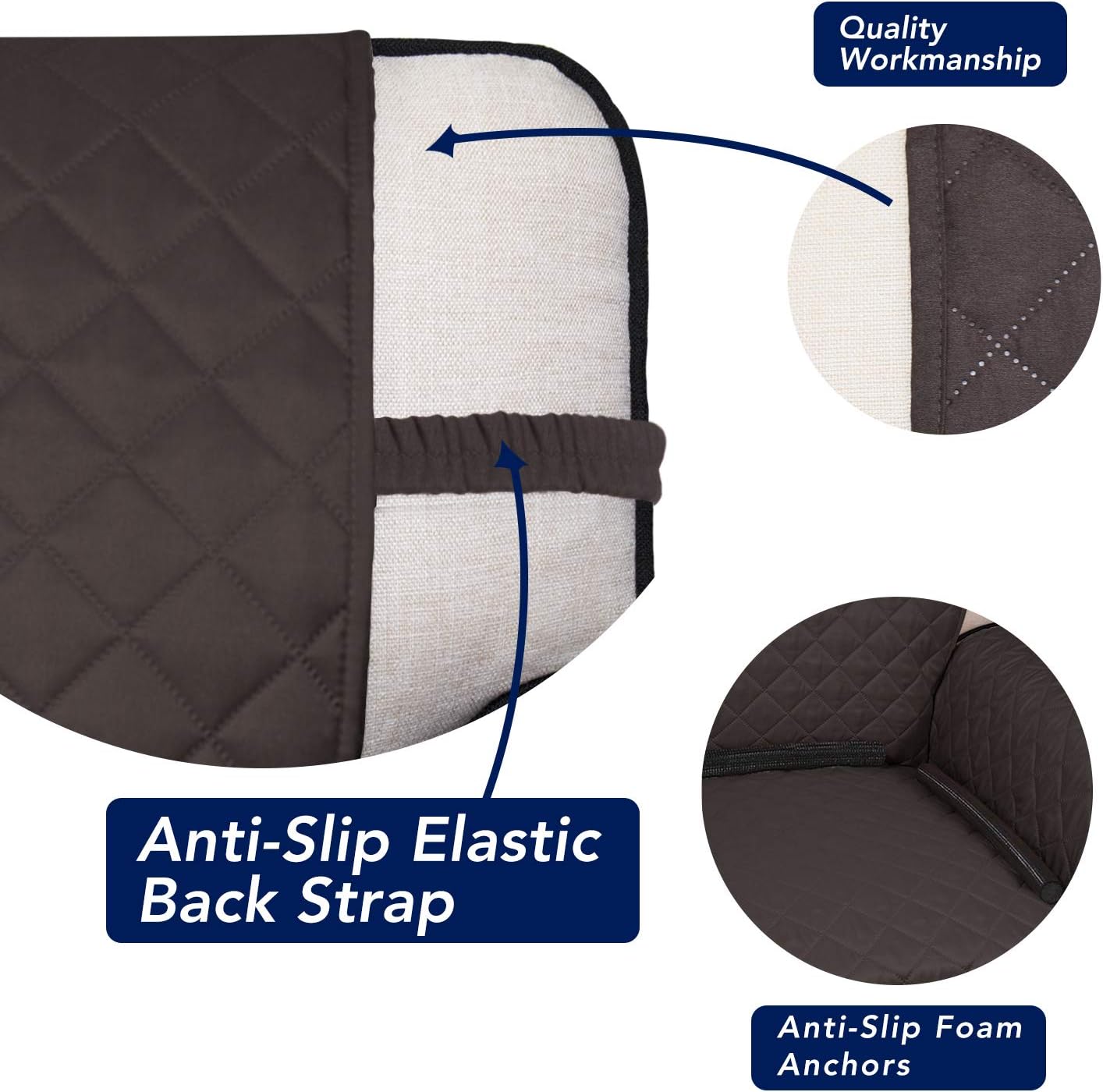PureFit Reversible Quilted Sofa Cover, Water Resistant Medium Slipcover Furniture Protector, Washable Couch Cover with Non Slip Foam and Elastic Straps for Kids, Dogs, Pets (Loveseat, Chocolate/Beige)