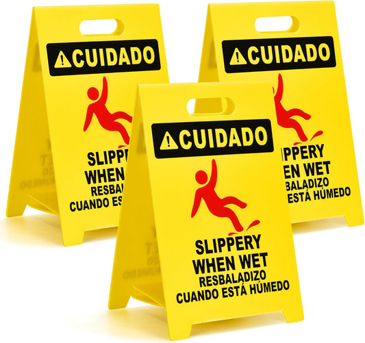 MATTHEW CLEANING 19'' Industrial Wet Floor Sign 3 Pack 2-Sided Durable Corrugated Plastic Birght