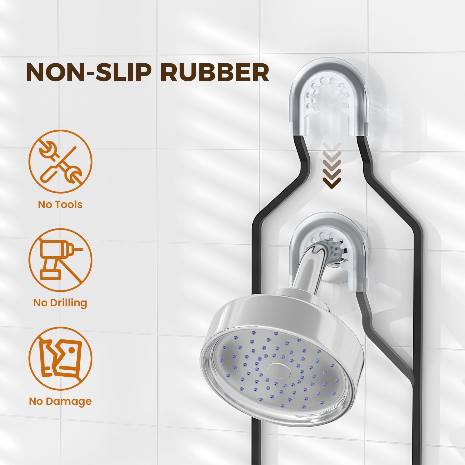 REINHARDT Split Shower Caddy Hanging for Handheld Showerheads, Black