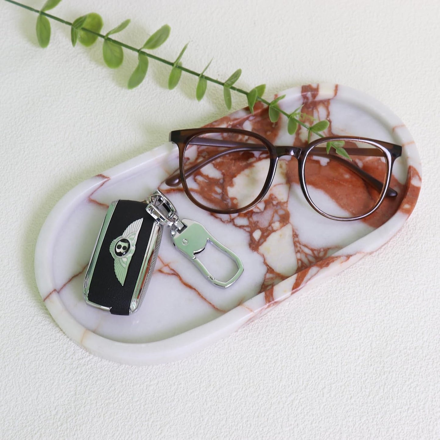 Natural Marble Tray, Oval Vanity Decorative Tray for Bathroom Counter, Countertop Stone Organizer, Catchall Tray for Kitchen, Perfume, Candles, Jewelry Dish Decorative Tray