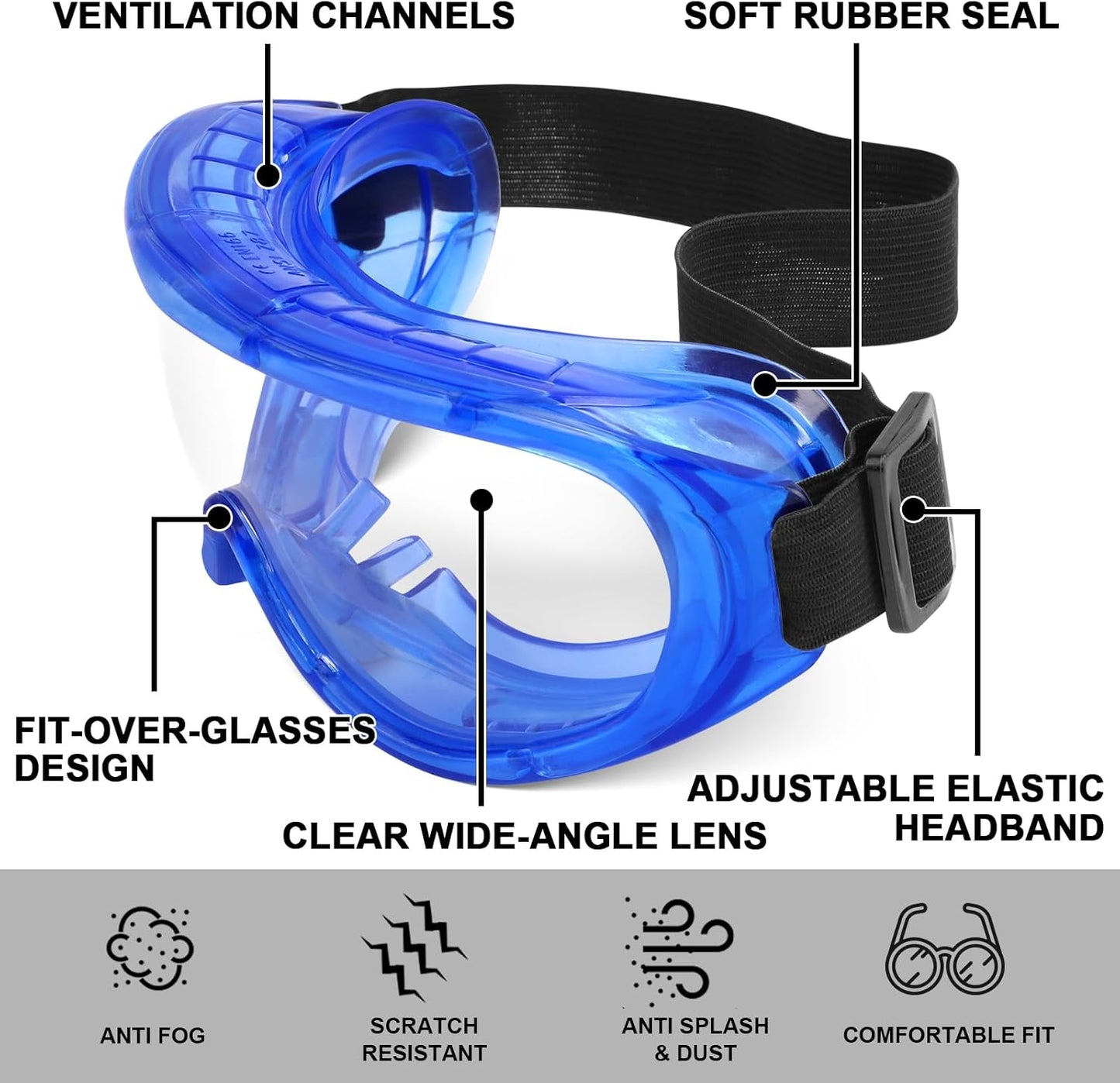 OXG 6 Pack Protective Safety Goggles Anti-Fog, Adjustable Chemical Splash Eye Protection Science Lab Goggles for Women Men