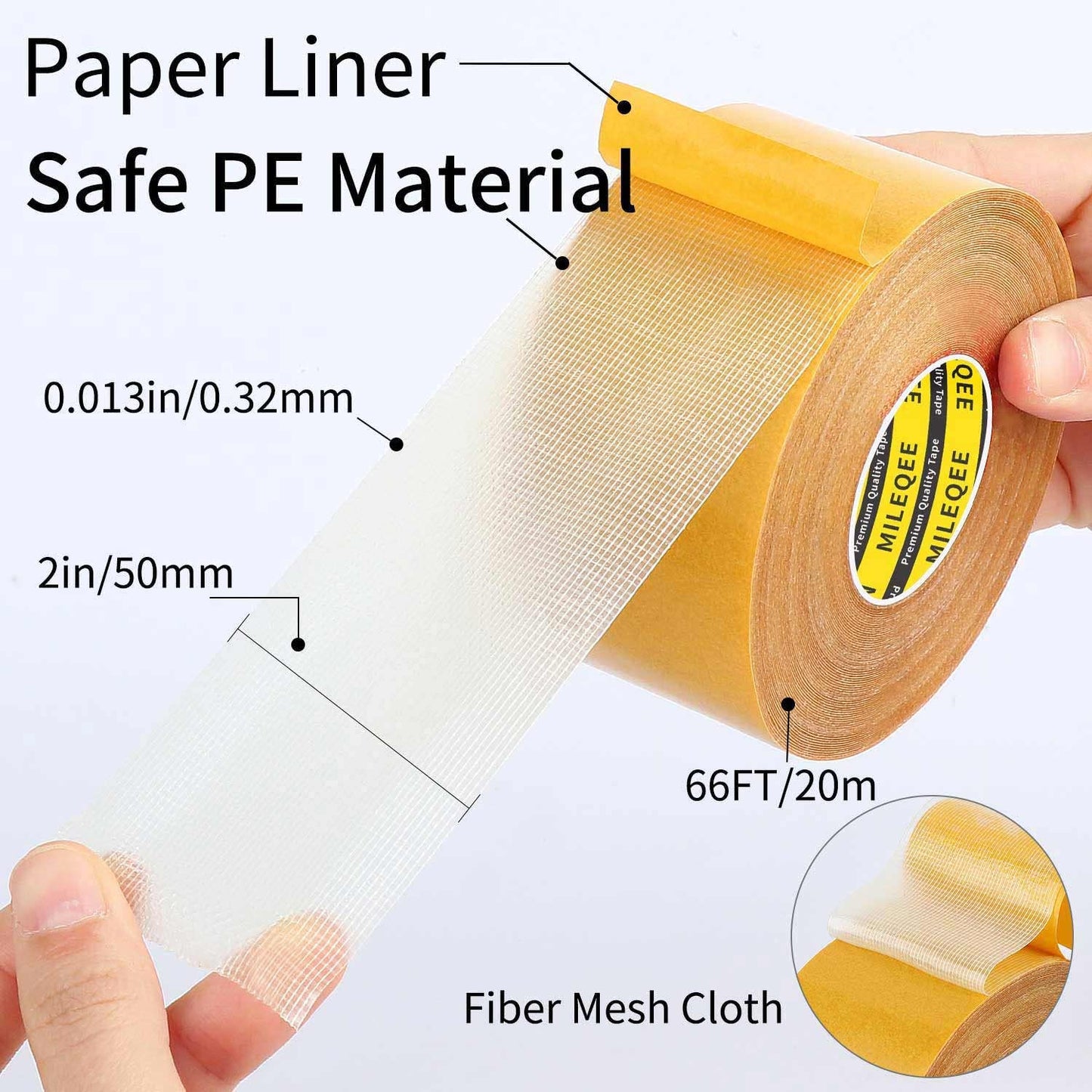 Double Sided Tape Heavy Duty, 2in x 66FT(20m),Universal High Tack, Sticky Resistente Clear Tape,Easy Use Transparent Tape, Strong Wall Adhesive with Fiberglass Mesh, Back School Supplies
