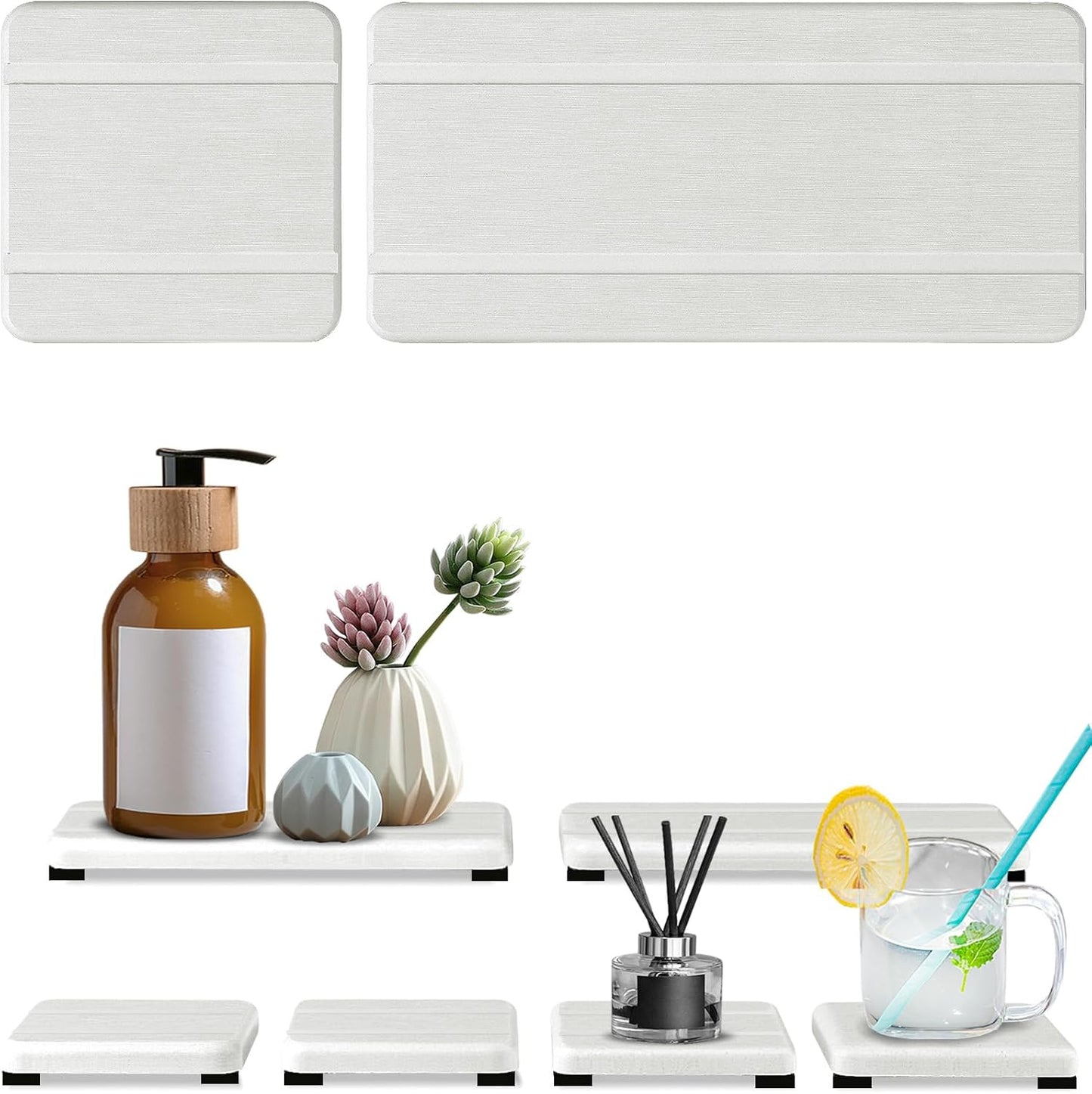 Set of 6 Water Absorbing Stone Tray for Sink, Stones Soap Trays for Kitchen Sink, Stone Drying Tray for Bathroom Counter, Diatomite Soap Dish, Water Absorbent Coasters