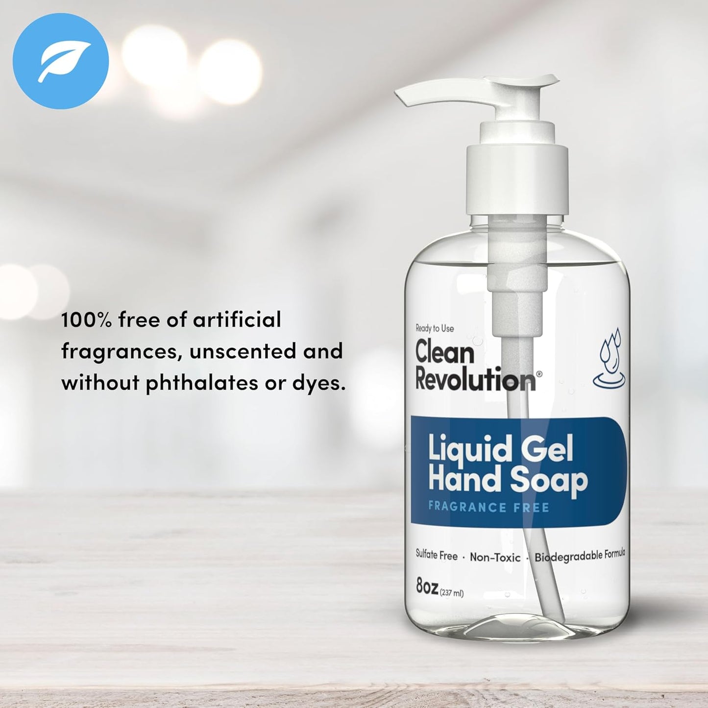 Clean Revolution Liquid Gel Hand Soap, Silky Rich Liquid, Quick Lather, Fast Rinsing (Fragrance Free) 8 Fl Oz