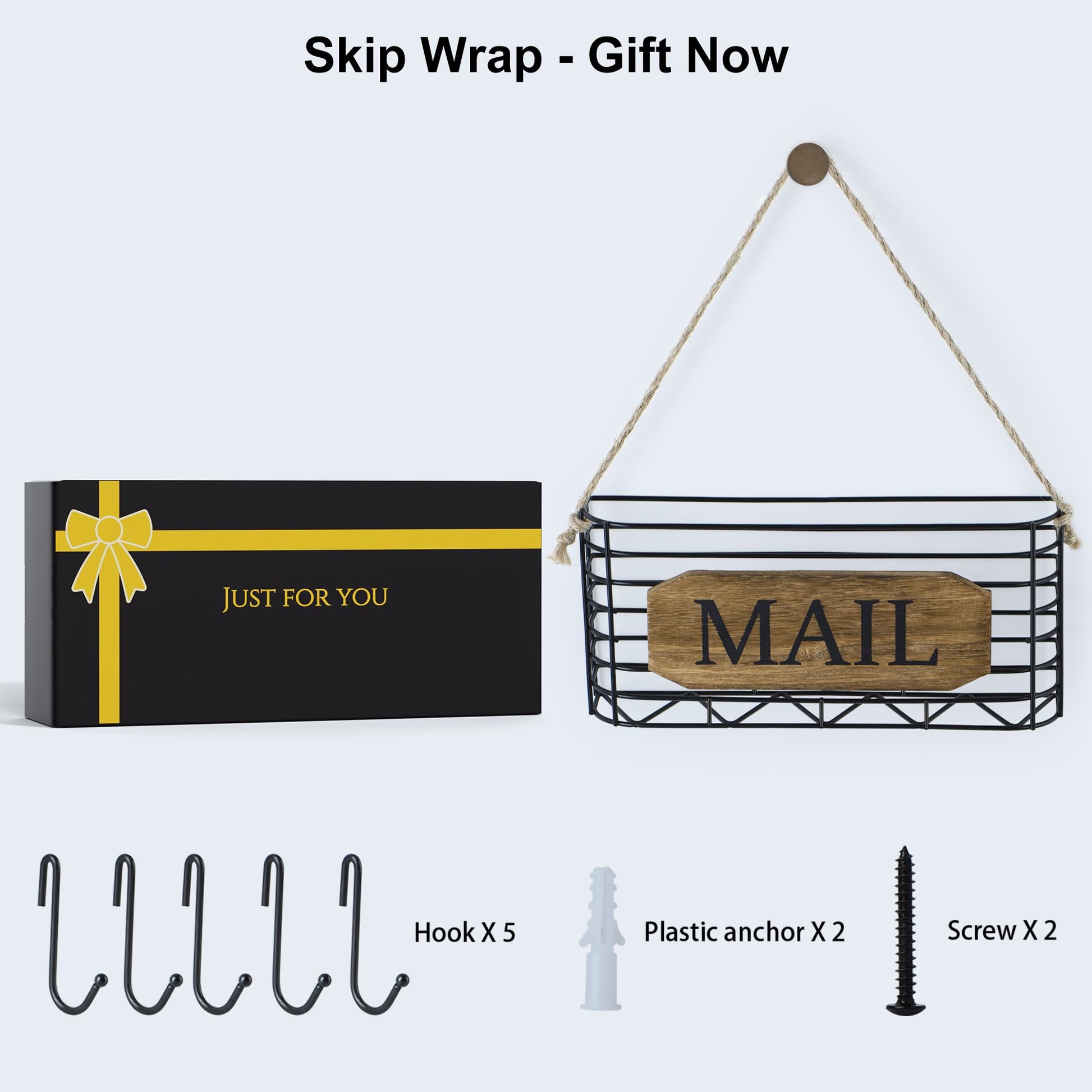 SRIWATANA Mail Organizer Wall Mount, 5 Key Hooks, Small, Carbonized Black