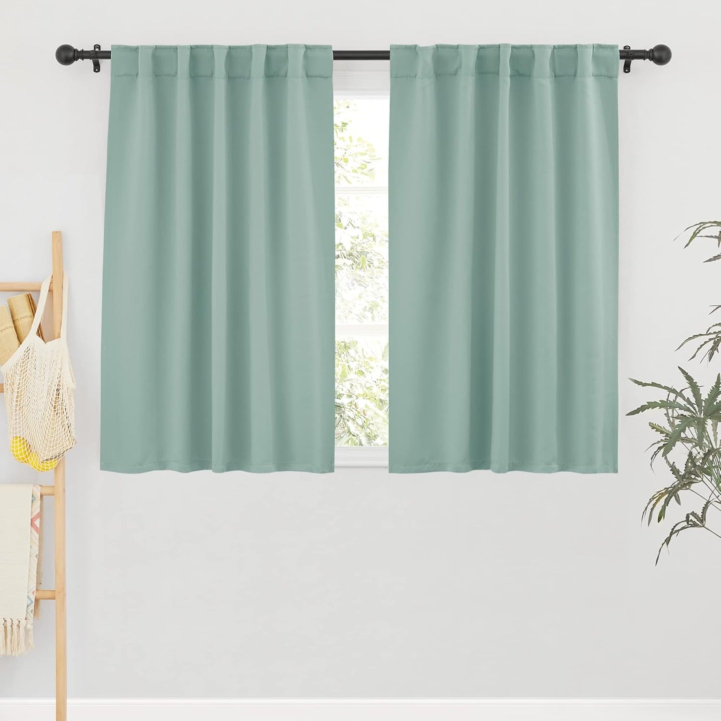RYB HOME Blackout Curtains for Bathroom - Thermal Insulated Light Block Small Window Curtains, Back Tab Top Coastal Drape for Kitchen Kids Bedroom Home Office, Wide 42 x Long 45 inches, Aqua, 2 Panels