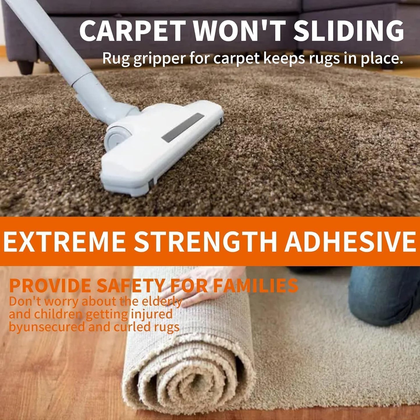 TAPEBEAR Carpet Tape Double Sided 2Inch x 30Yards, Heavy Duty Rug Gripper Anti Slip Anti Curling Floor Tape Residue-Free, Two Sided, Removable, Waterproof for Area Rugs, Mats, Strong Hold for Tile