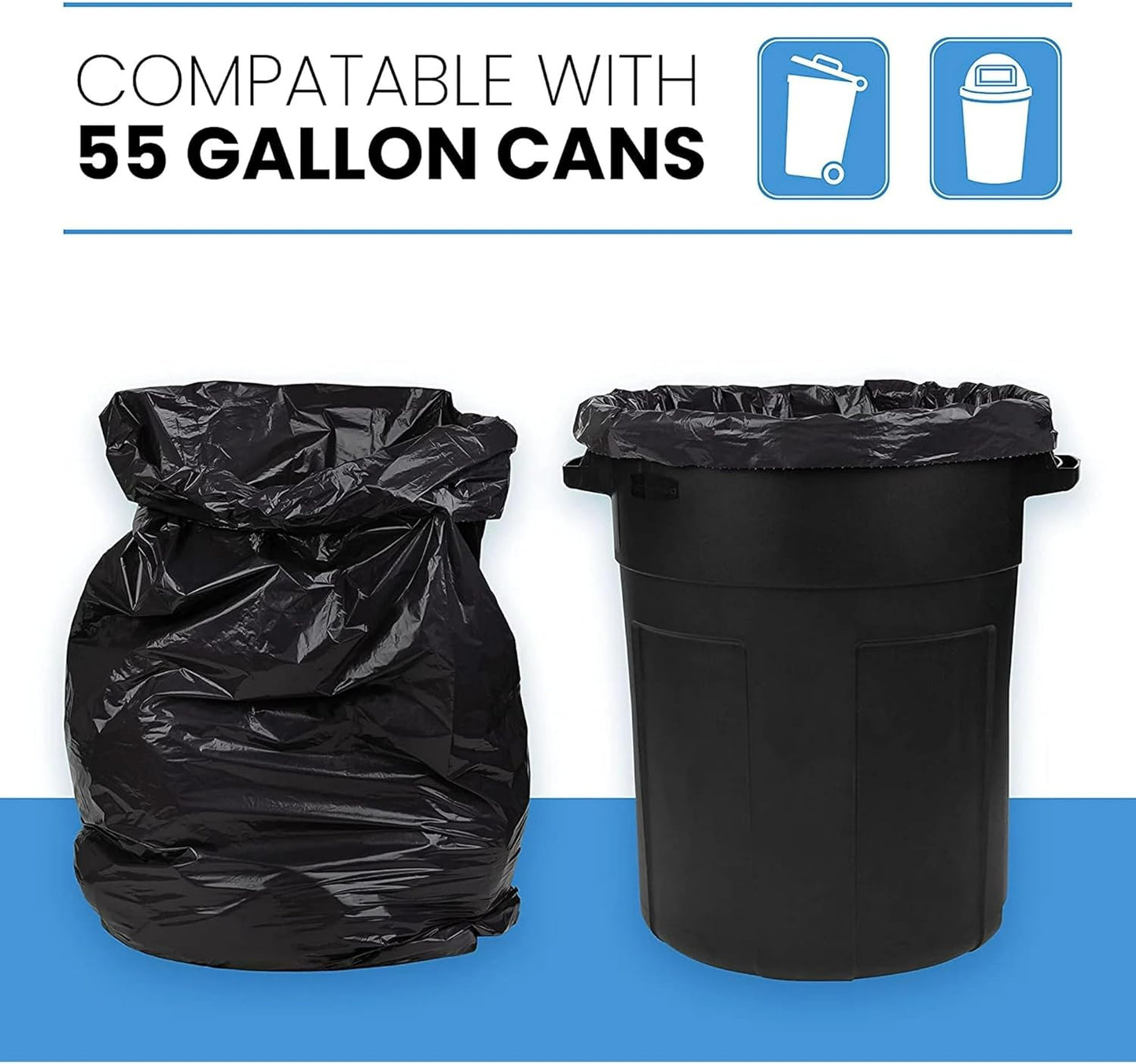 ToughBag 55 Gallon Trash Bags, 55-60 Gallon Trash Bags Heavy Duty (50 COUNT) - Large Black Trash Can Liners, 50-60 Gal for Contractors, Commercial, and Lawn - Made in USA
