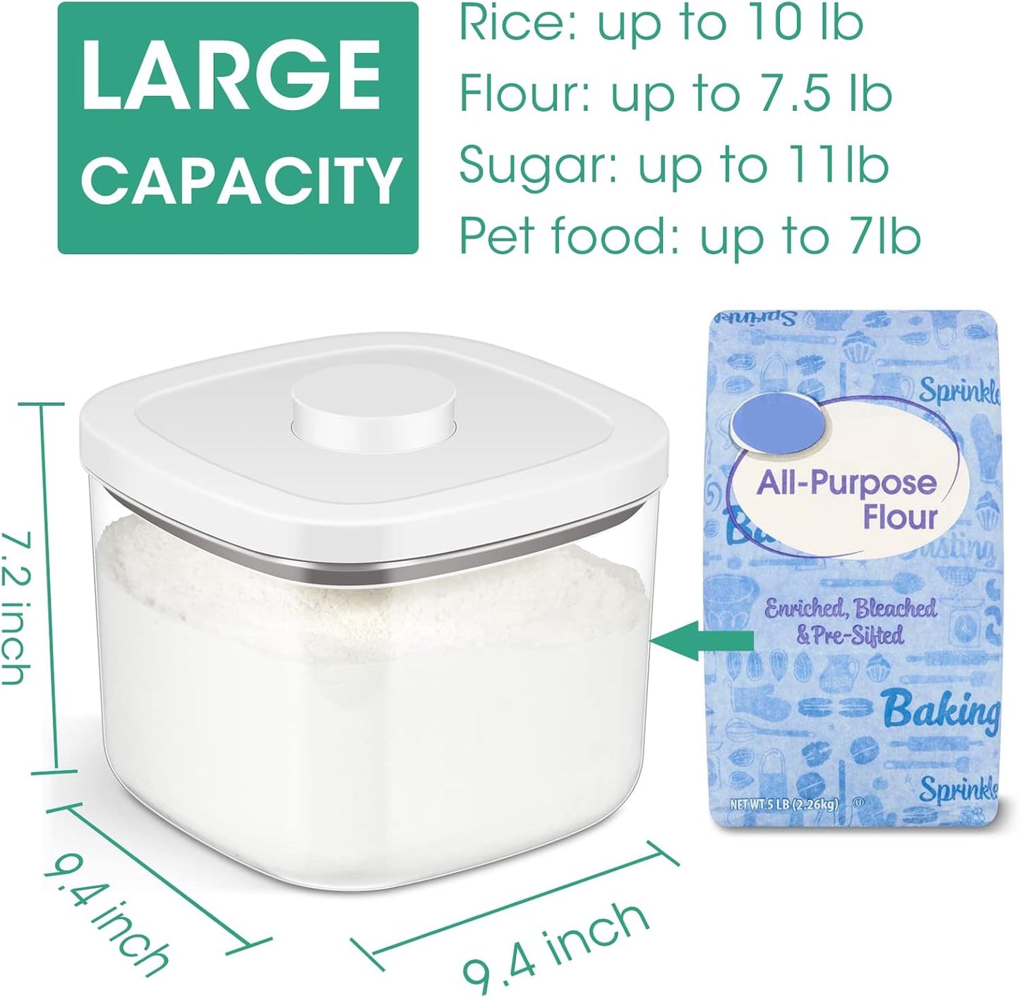 Airtight Rice Container 10 Lbs, Clear Plastic Food Storage Container Bin For Flour Sugar, Dry Food Holder with Easy Locking Lid for Kitchen Pantry Organization and Storage