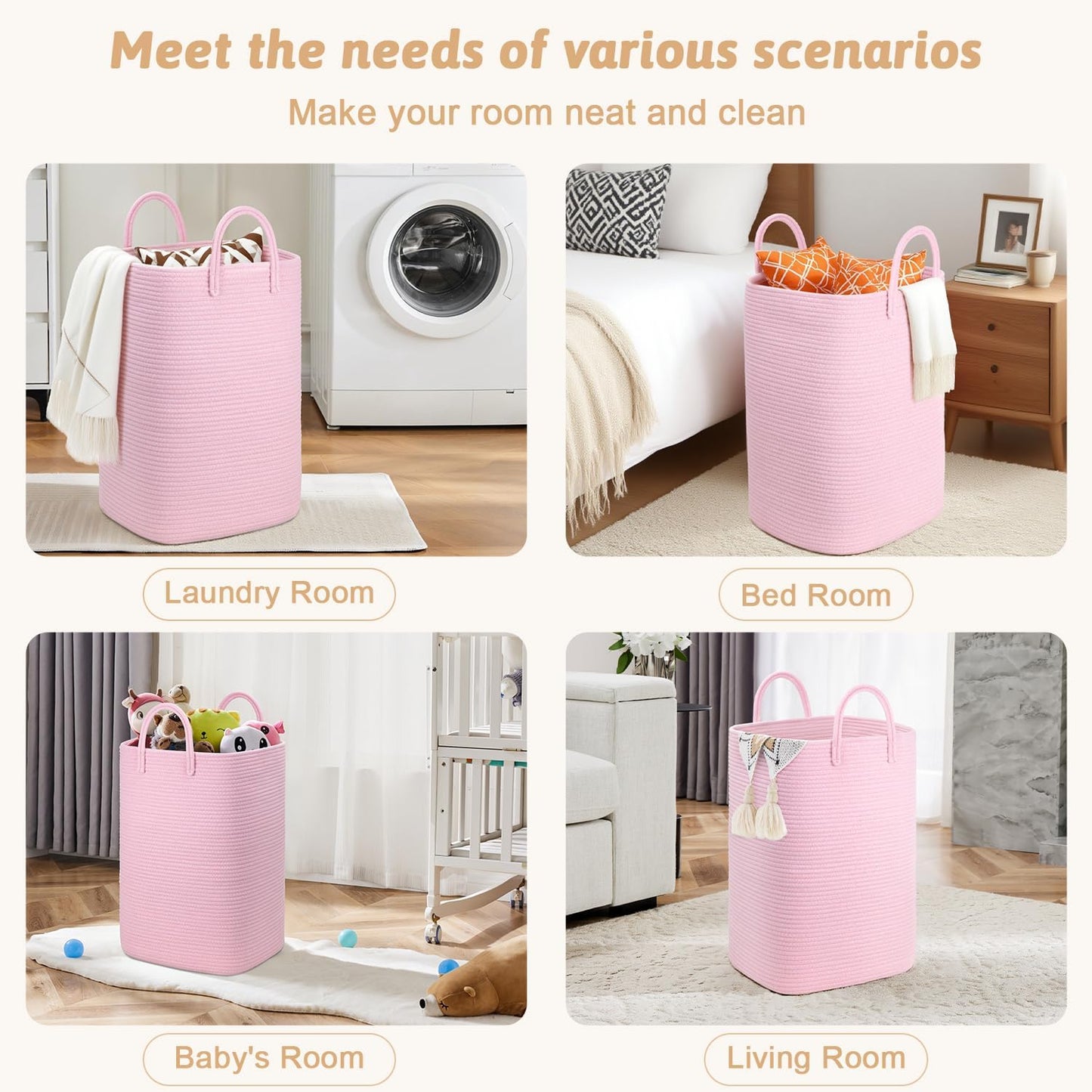 Laundry Basket,Woven Cotton Rope Laundry Hamper,80L Versatile Storage for Dirty Clothes,Baby Toys,and Blankets in Bathroom, Nursery,and Living Room