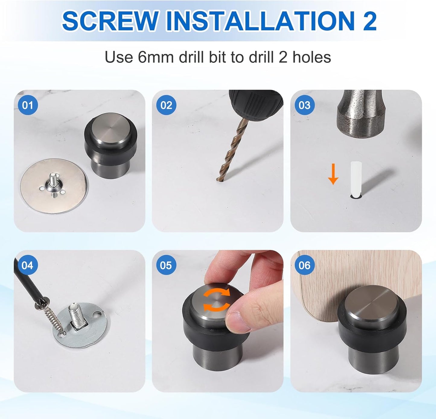 PATIKIL 3Set Round Door Stoppers, 46mm Stainless Steel Door Stop Doorstop Wedge Metal Cylinder Self Adhesive with Screw for Bottom of Door Floor Inside, Copper Tone