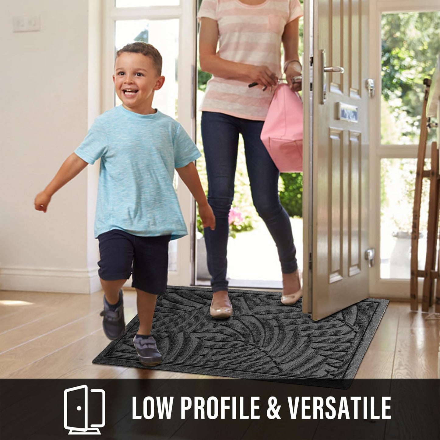 Front Door Mat, Absorbent Resist Dirt Welcome Door Mat Indoor Outdoor, Waterproof Doormat, Sturdy Non Slip Backing, Fade Resistant, Low Profile Entry Mat for Entryway, 47×32, Grey