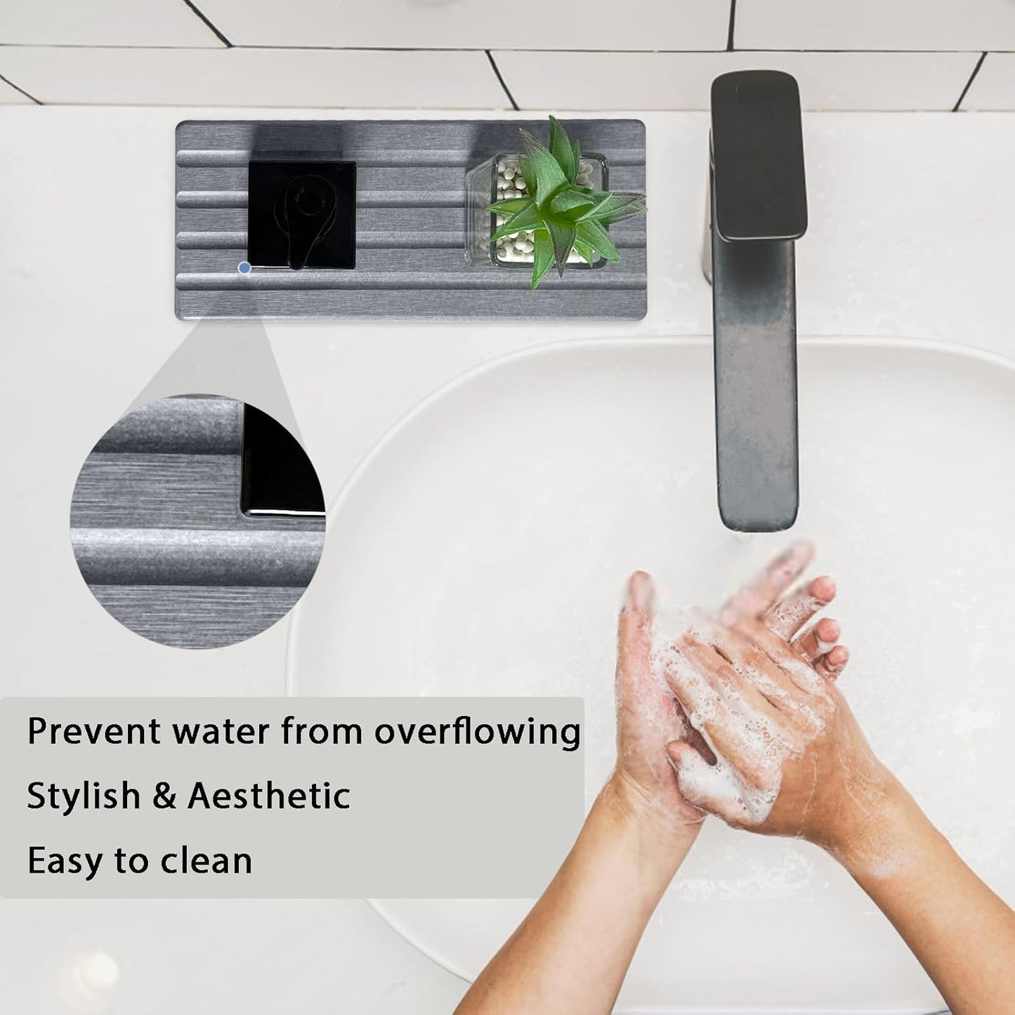 Set of 3 Diatomite Hand Soap Holder, Water Absorbing Stone Tray for Kitchen Countertop, Fast-Drying Bathroom Trays(1pcs 22 x 10cm + 2pcs 10 x 10cm Grey)