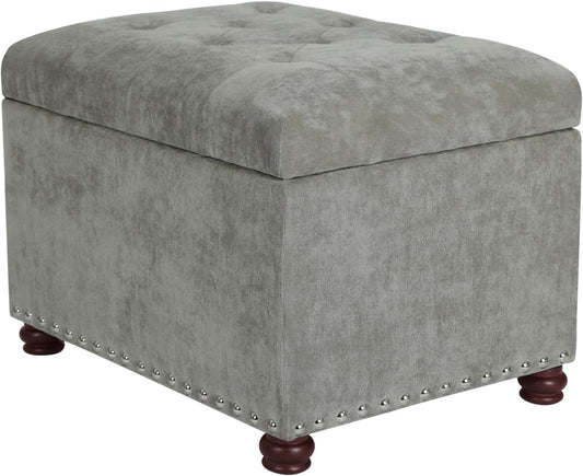 Joveco Storage Ottoman Foot Rest Stool, 24" Velvet Footstool Bench for Living Room Bedroom, Light