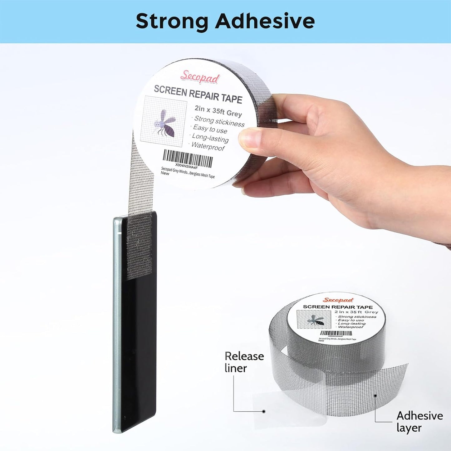 Grey Window Screen Repair Tape, 2IN X 35FT (420IN) Screen Repair Kit for Windows or Doors, Strong Adhesive Patch Kit Fiberglass Mesh Tape