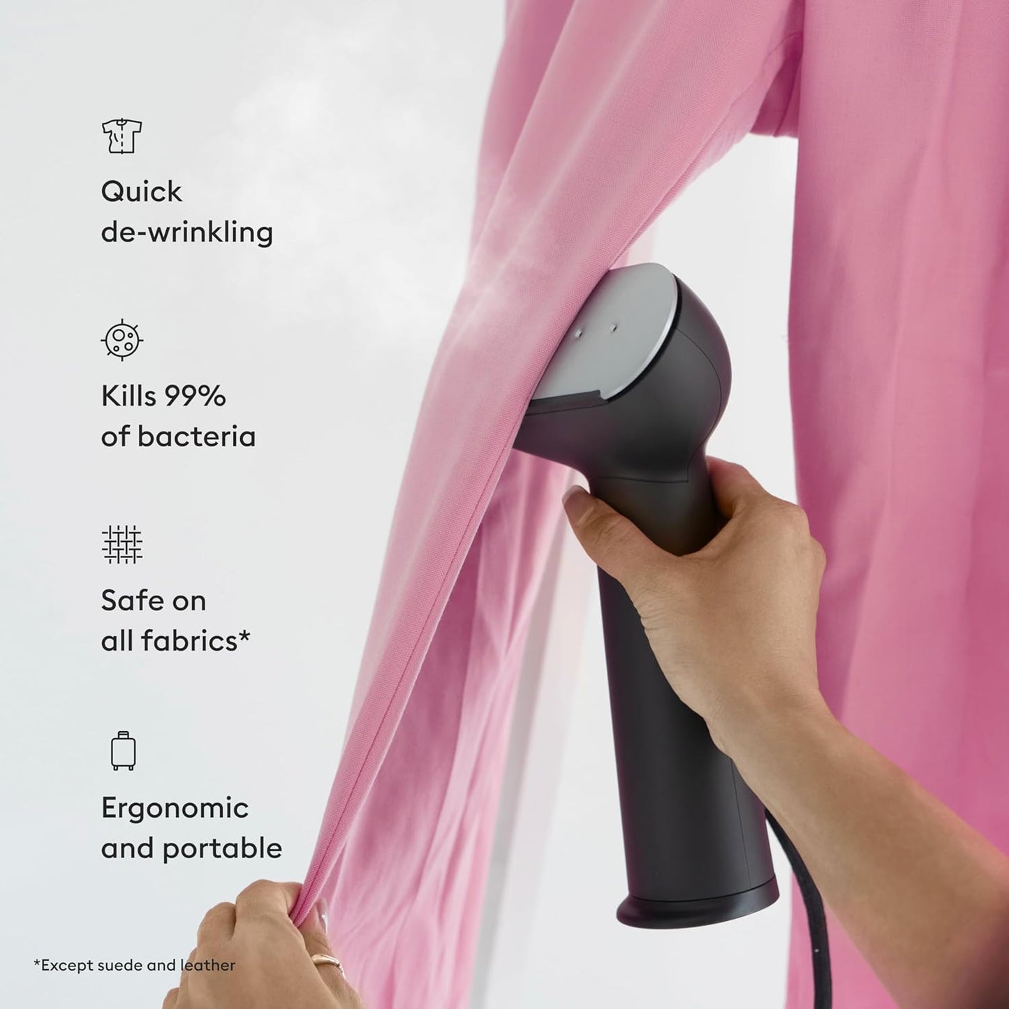 Steamery Handheld Clothes Steamer Cirrus 3, 1200W, US Plug, Heated Ironing Plate, Fast Heat Up, Garment Wrinkle Remover, Black