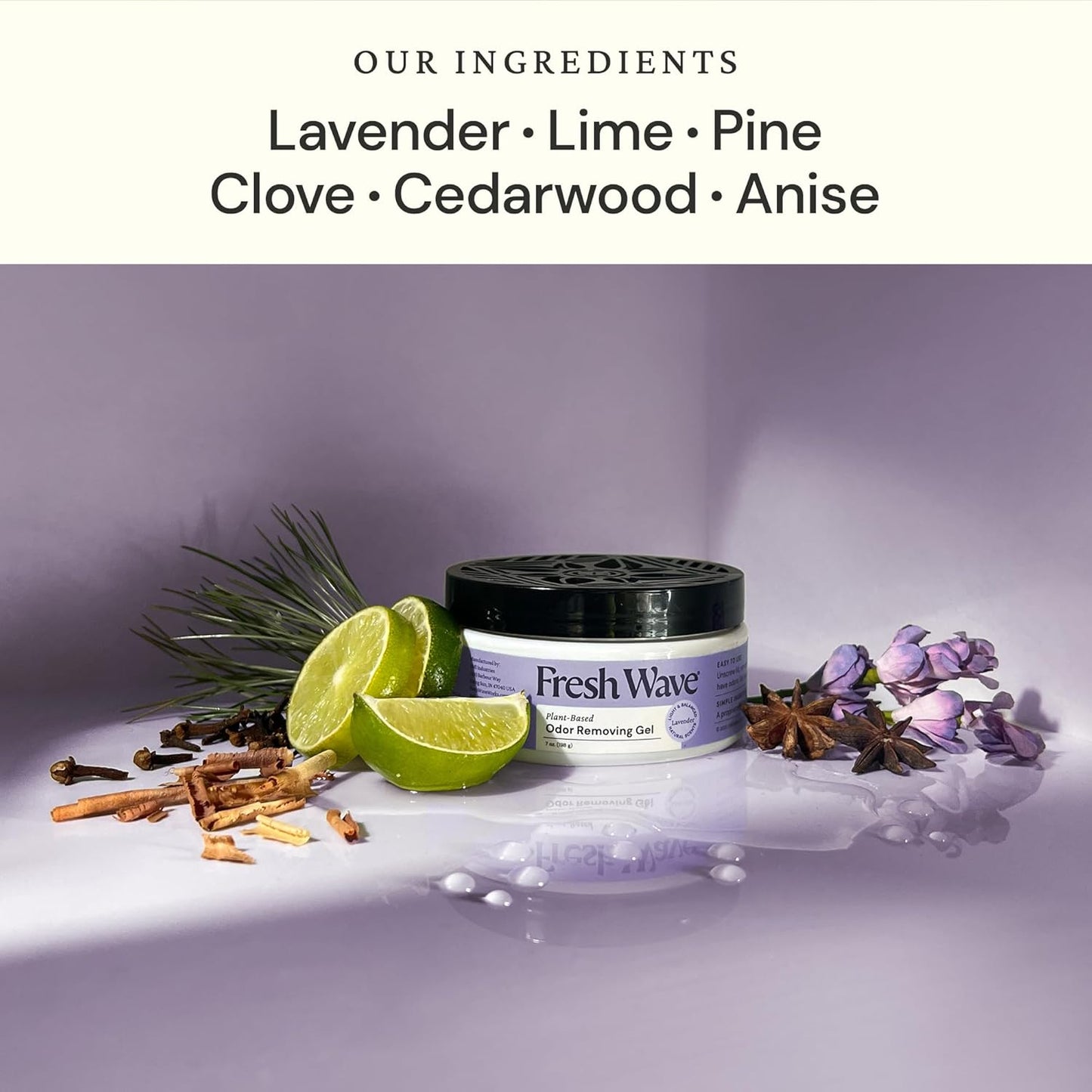 Fresh Wave Lavender Odor Removing Gel, 7 oz., Pack of 3 - Safer Odor Absorbers for Home, Natural Plant-Based Odor Eliminator, Every 7 oz. lasts 15-30 Days, For Cooking, Trash & Pets