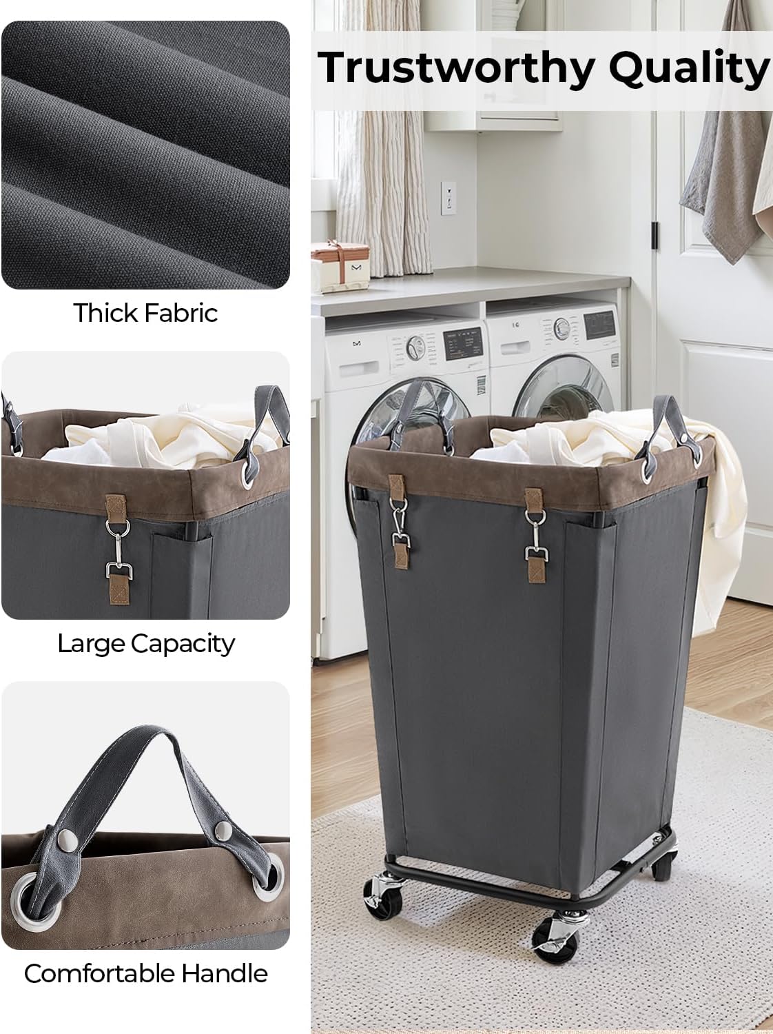 StorageWorks 160L Laundry Basket with Wheels, Large Rolling Hampers for Clothing Organizer, Dirty Clothes Basket for Hotel, Home, Closet, Dorm, Grey