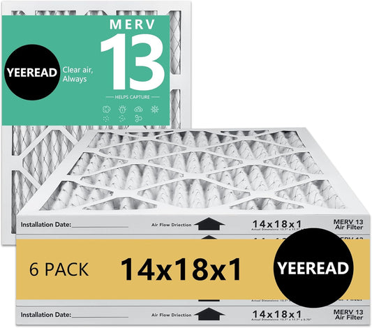 14x18x1 MERV 13 Air Filters, 6-Pack, Actual Size: 13.7" x 17.7" x 0.75", Pleated Design with