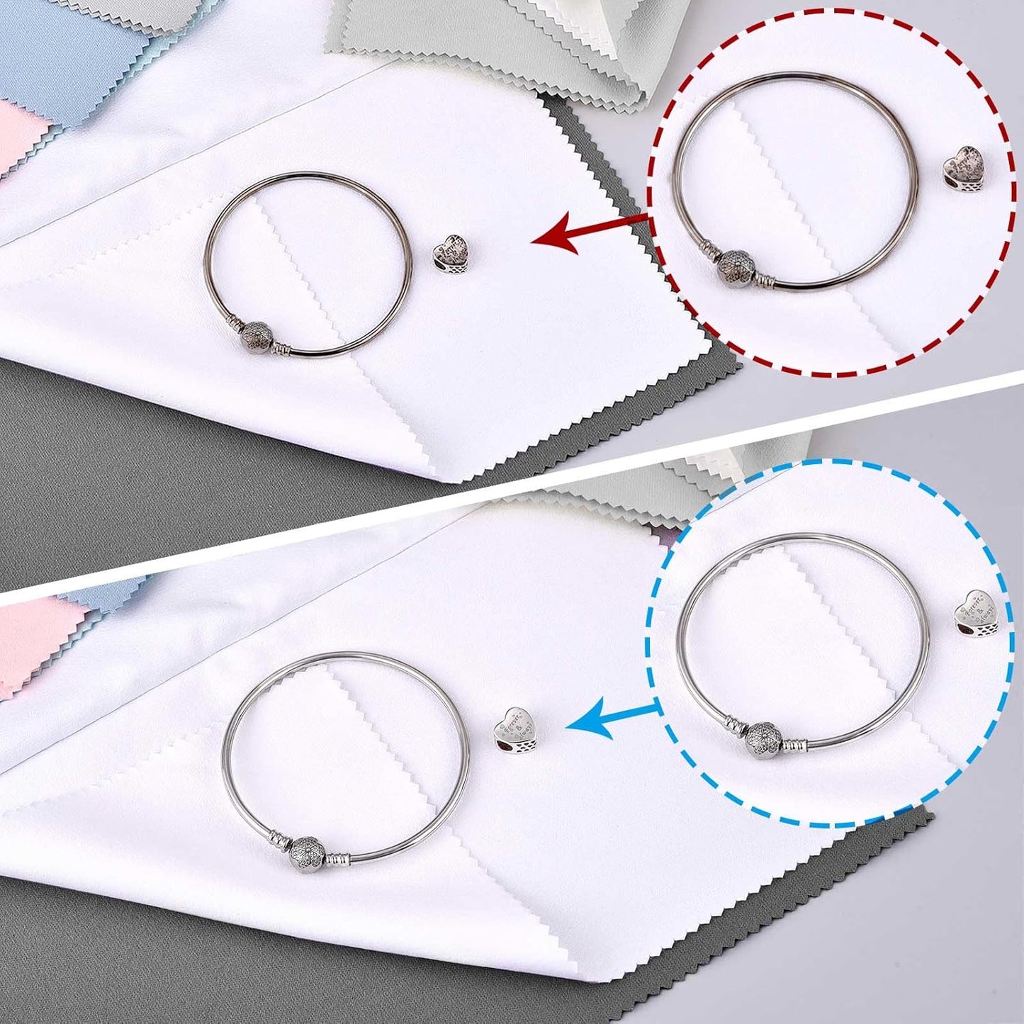 SEVENWELL Silver Polishing Cloth, Jewelry Cleaner Cloth for Sterling Silver Jewelry, Gold, Platinum, Silverware, Diamonds, Gemstones, Coins (2pcs Dark Gray and 2pcs Light Gray (Large))