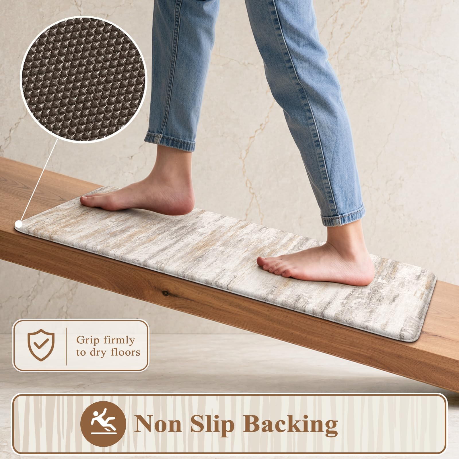 KIMODE Anti Fatigue Kitchen Mats for Floor 2 Piece, Abstract Kitchen Rugs