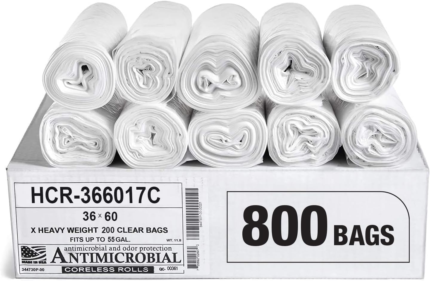 Aluf Plastics High Density Trash Bags, 55 Gallon, 800 Count, 17 Micron (eq), 36" x 60", Clear, for Bathroom, Office, Industrial, Commercial, Janitorial, Municipal, Recycling