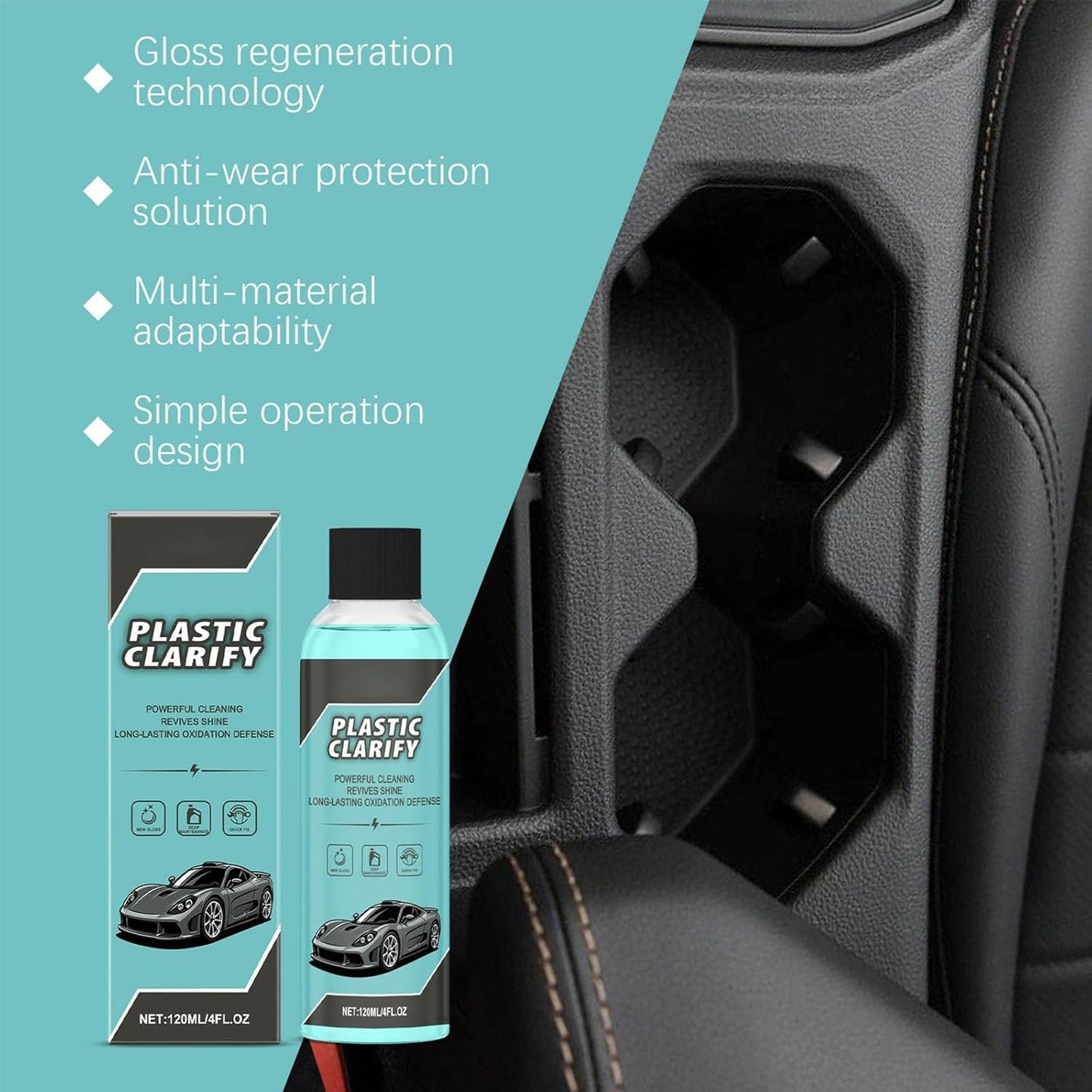 Plastic Clarify for Cars, Plastic Restorer for Cars Exterior, Multifuncional Interior Cleaner for Waterless Car, Detailing Spray, Faded Plastics (2PCS)