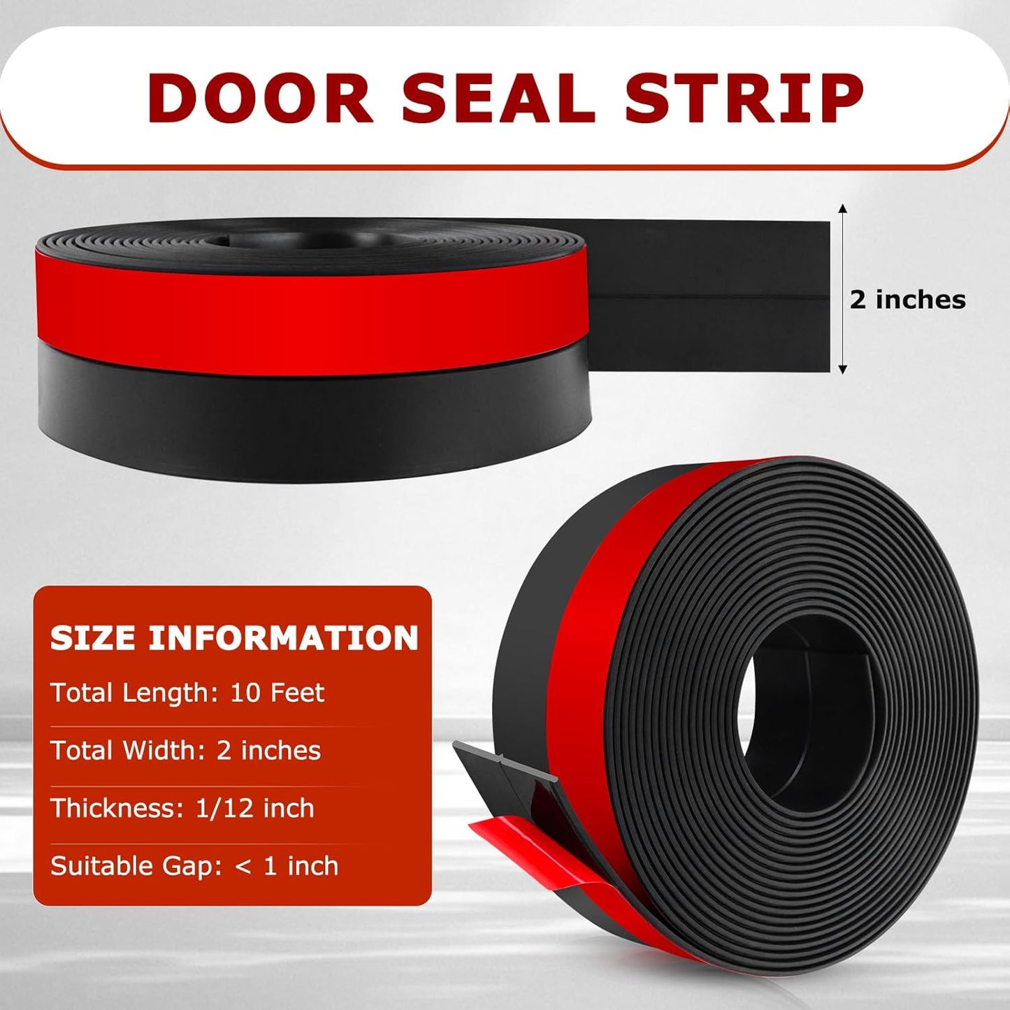 Weather Stripping Self Adhesive Door Draft Stopper Flexible Shower Door Bottom Seal Silicone Seal Strip for Sliding Glass Windows Side Gaps (Black, 2 Inch Wide x 10 Feet Long)