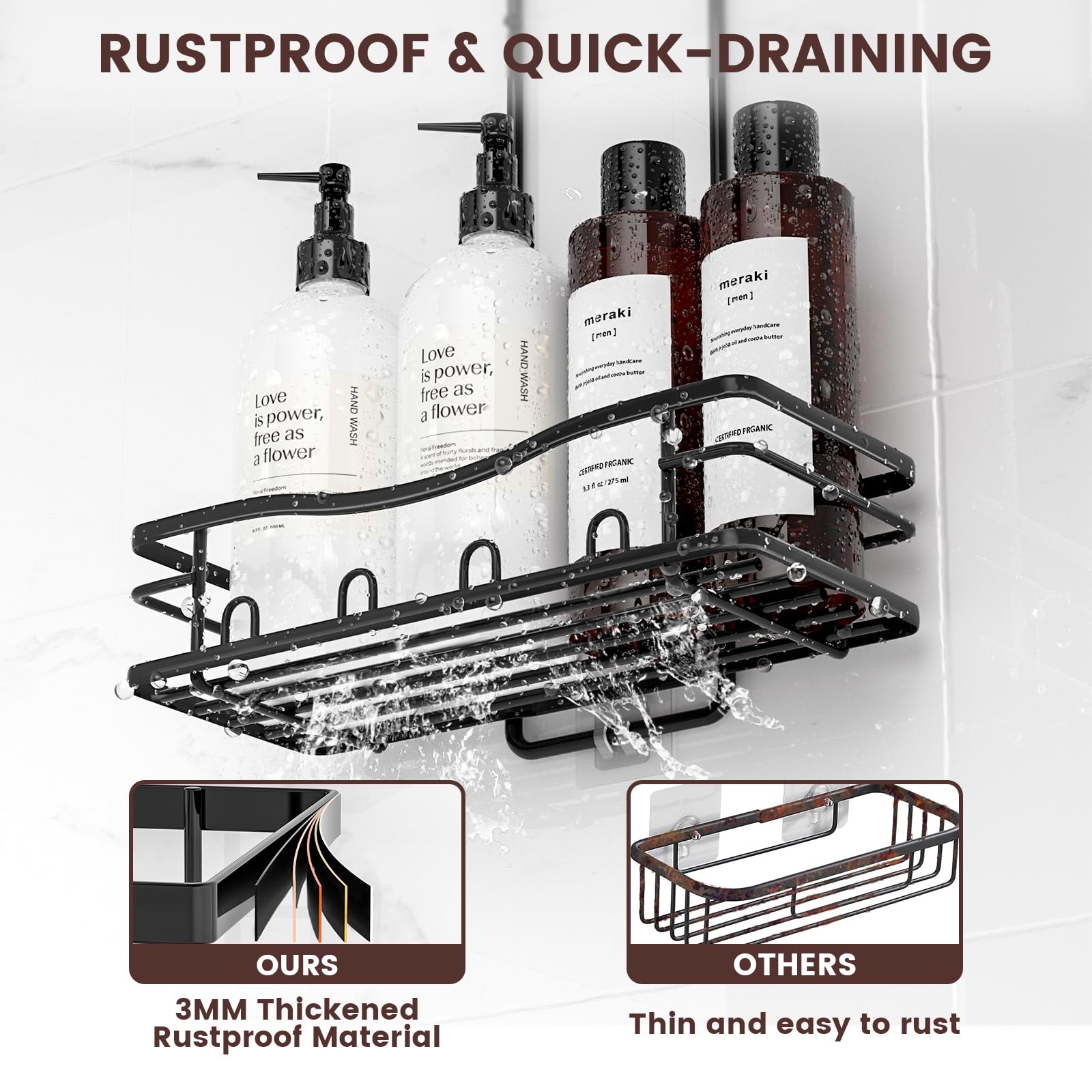 Rustproof Shower Caddy Hanging with Soap Holders for Bathroom, Black