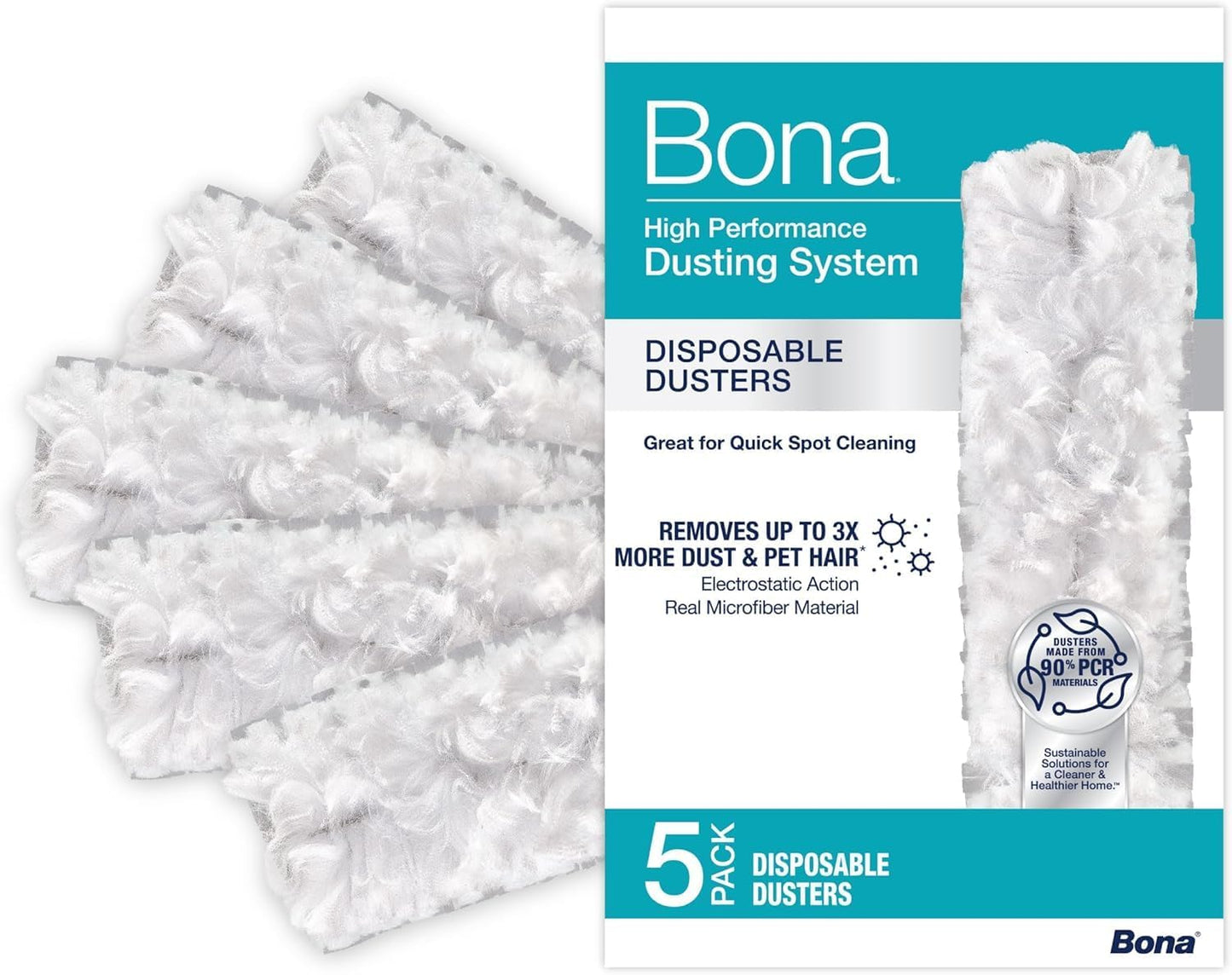 Bona Disposable Duster Refills - 5 Pack - High Performance Dusting System - Microfiber Dusters Remove Dust and Pet Hair for Quick Spot Cleaning
