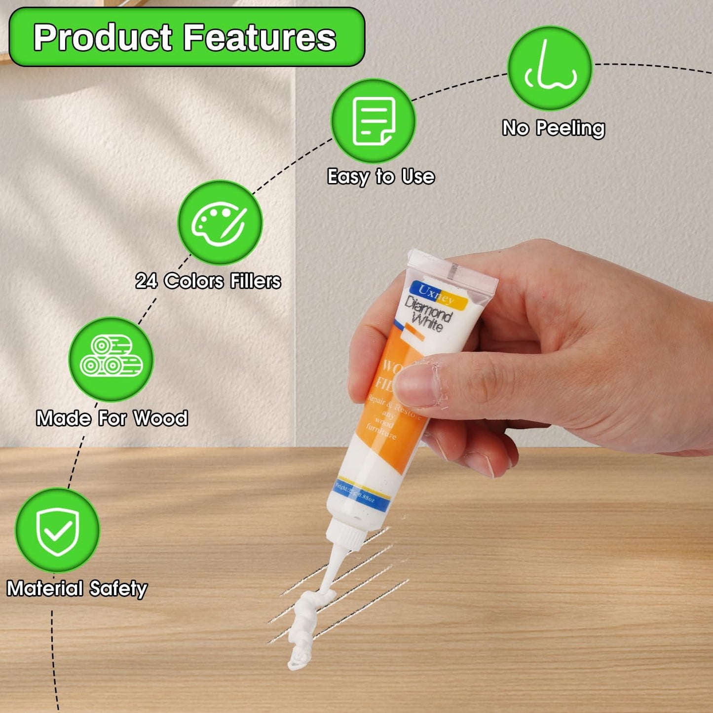 Wood Furniture Repair Kit,24 Colors Wood Fillers,Scratch Repair Covers & Removers for Repairing Scratches,Cracks,Dings and Holes in Cabinets, Cut Panels(Red Series)