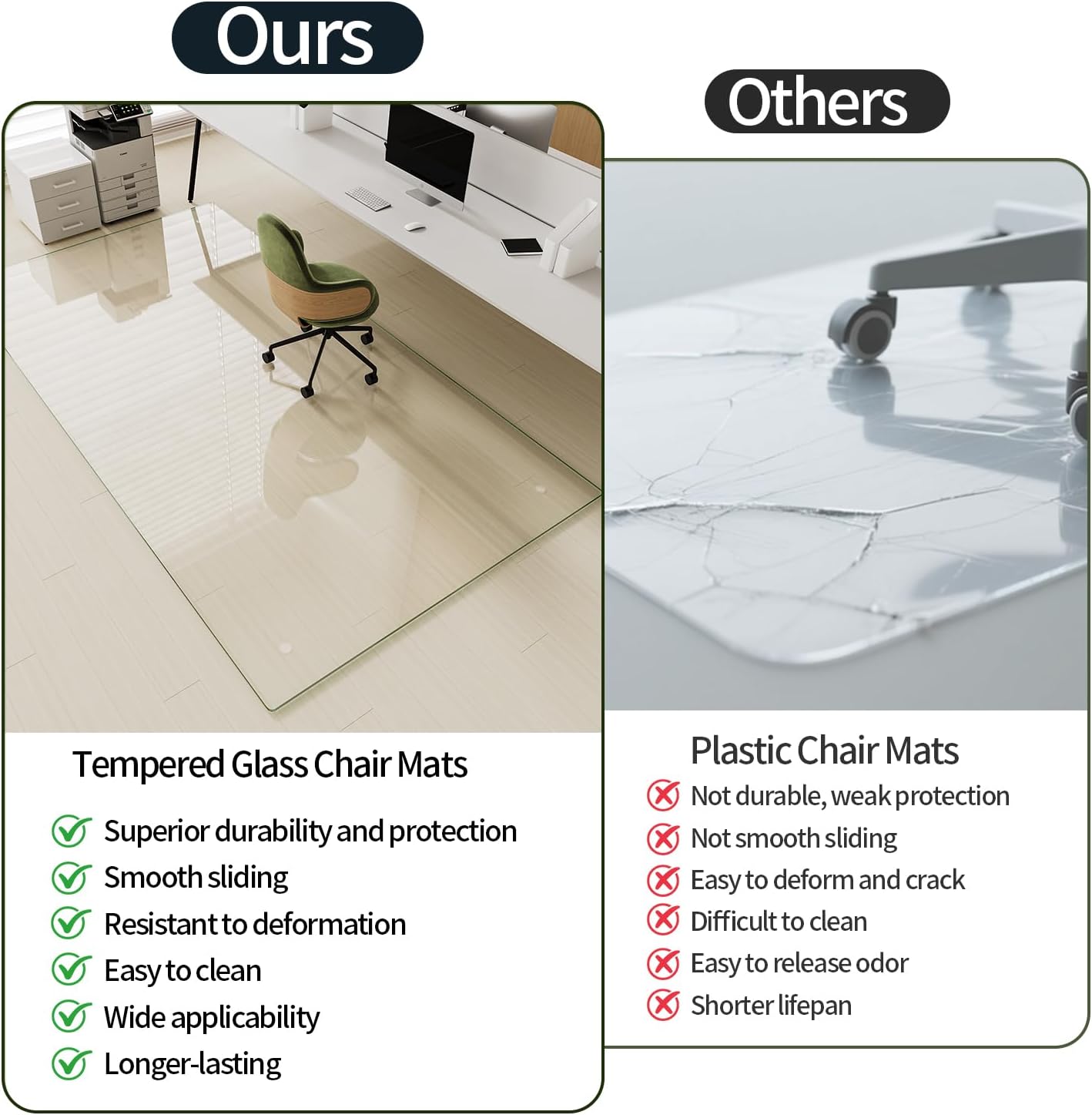 Koonmi Tempered Glass Chair Mat for Hardwood Floors & Carpets, 48" x 60“ Transparent Heavy Duty Office Floor Protector with Noise-Free Gliding Shatterproof for Home Office Desk