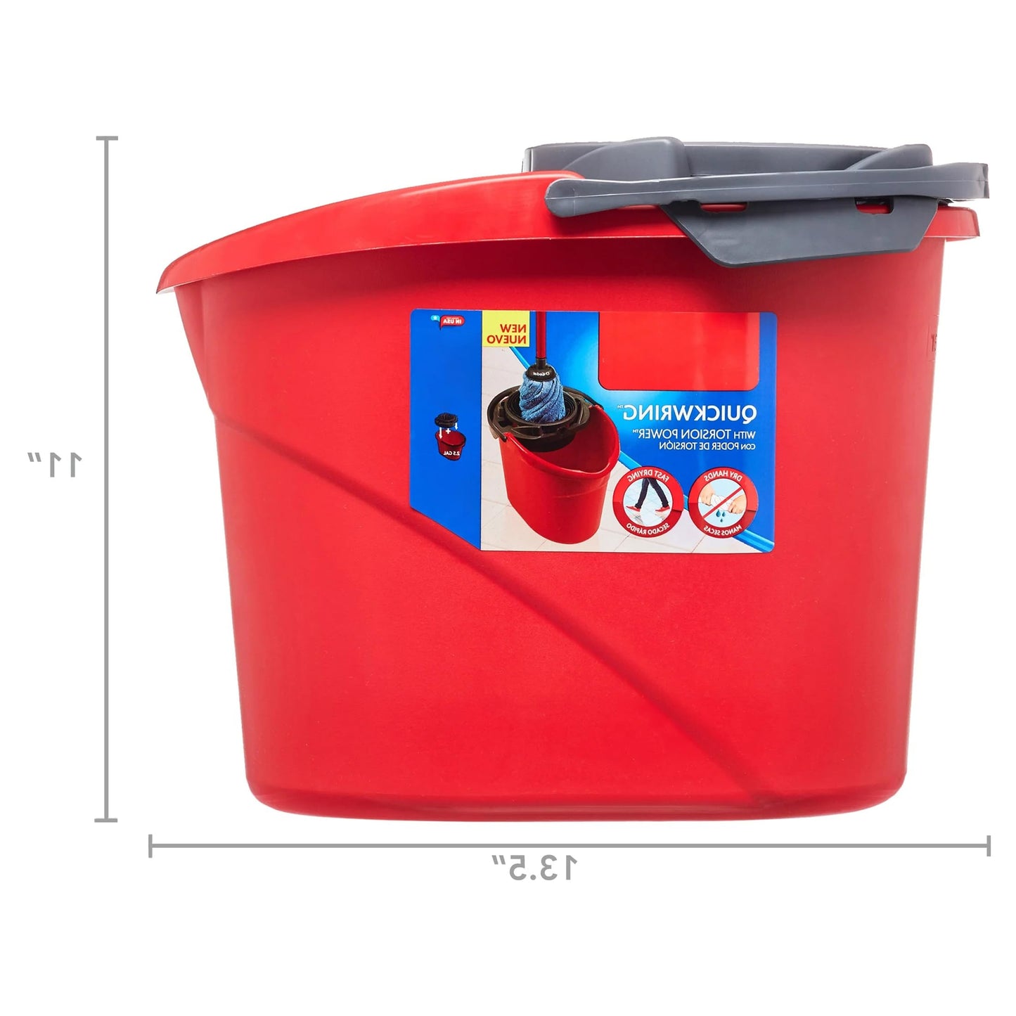 DqOasd Quick Wring Bucket, 2.5 Gallon Mop Bucket with Wringer, Red