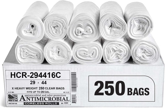 Aluf Plastics High Density Trash Bags, 26 Gallon, 1000 Count, 16 Micron (eq), 29" x 44", Clear, for Bathroom, Office, Industrial, Commercial, Janitorial, Municipal, Recycling