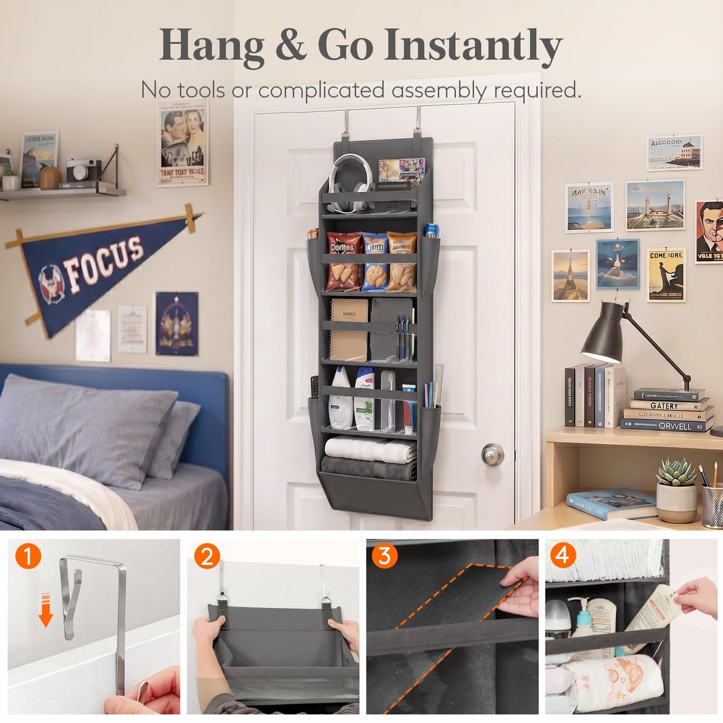 Lifewit 1 Pack Over the Door Organizer, 5 Section Clear Window Hanging Storage with 4 Side Pockets