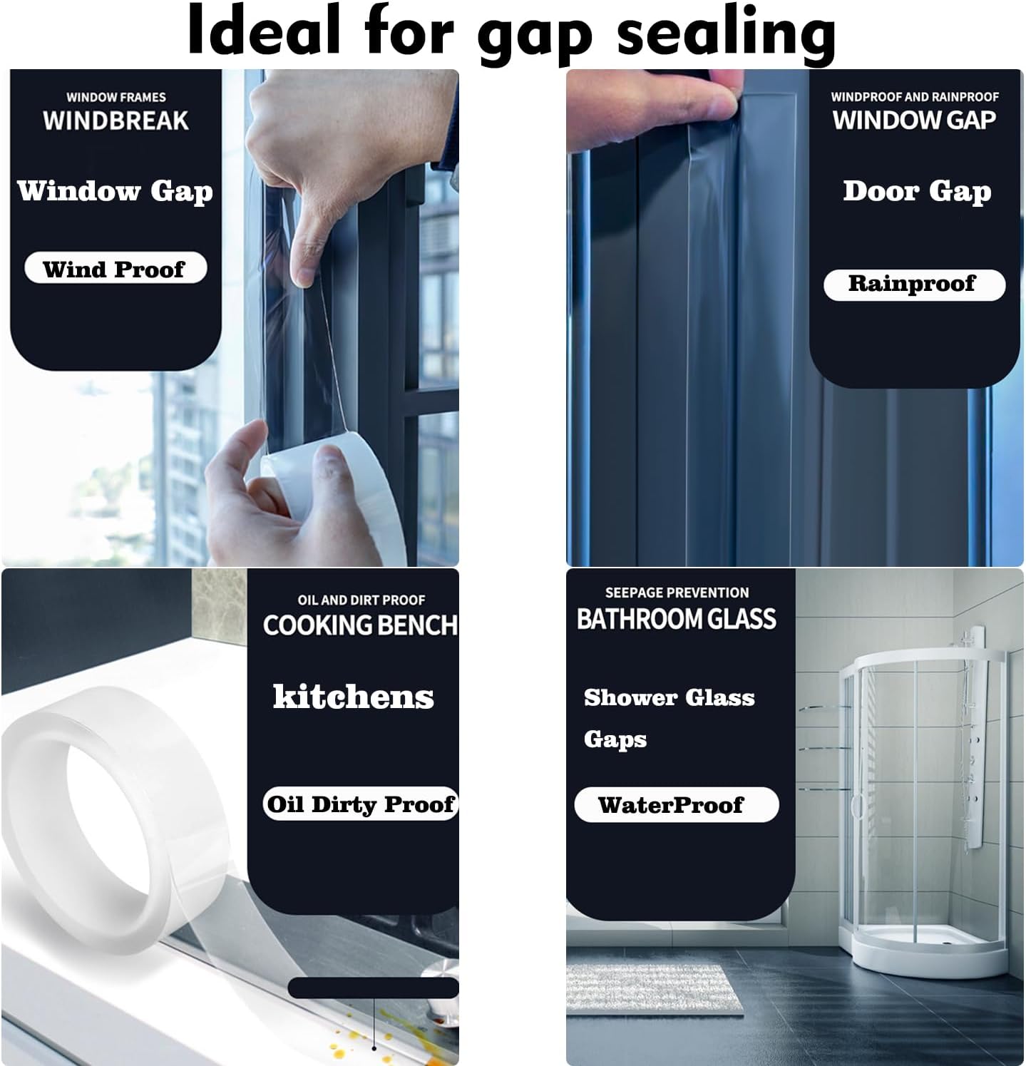 Transparent Window Weather Sealing Tape 2 Inch x 16.5 FT Weather Stripping Residue-Free Clear Window Insulation Tape for Doors Windows and Shower Glass Gaps (2 in * 16.5 FT)