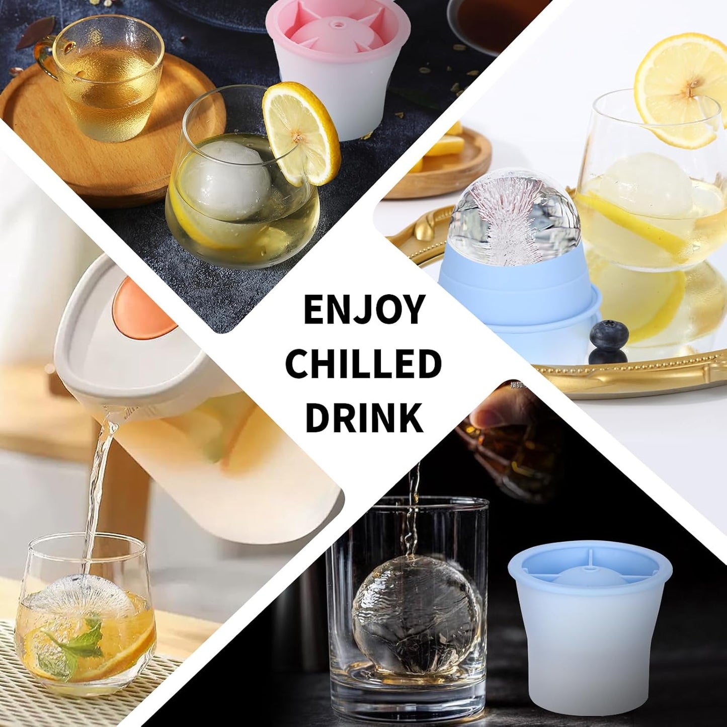 Round Ice Cube Molds 6 Pieces, Silicone Sphere Ice Mold Maker, Stackable Easy Release Circle Ice Cube Mold with Lids, Spherical Ice Makers with Lids for Whiskey, Cocktails, Bourbon, and Drinks